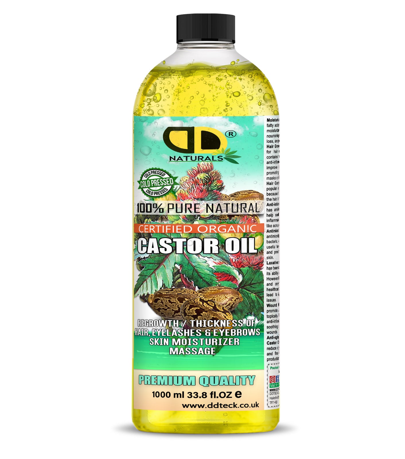 100% Pure Natural Castor Oil – Certified Organic Hair & Lash Growth Treatment
