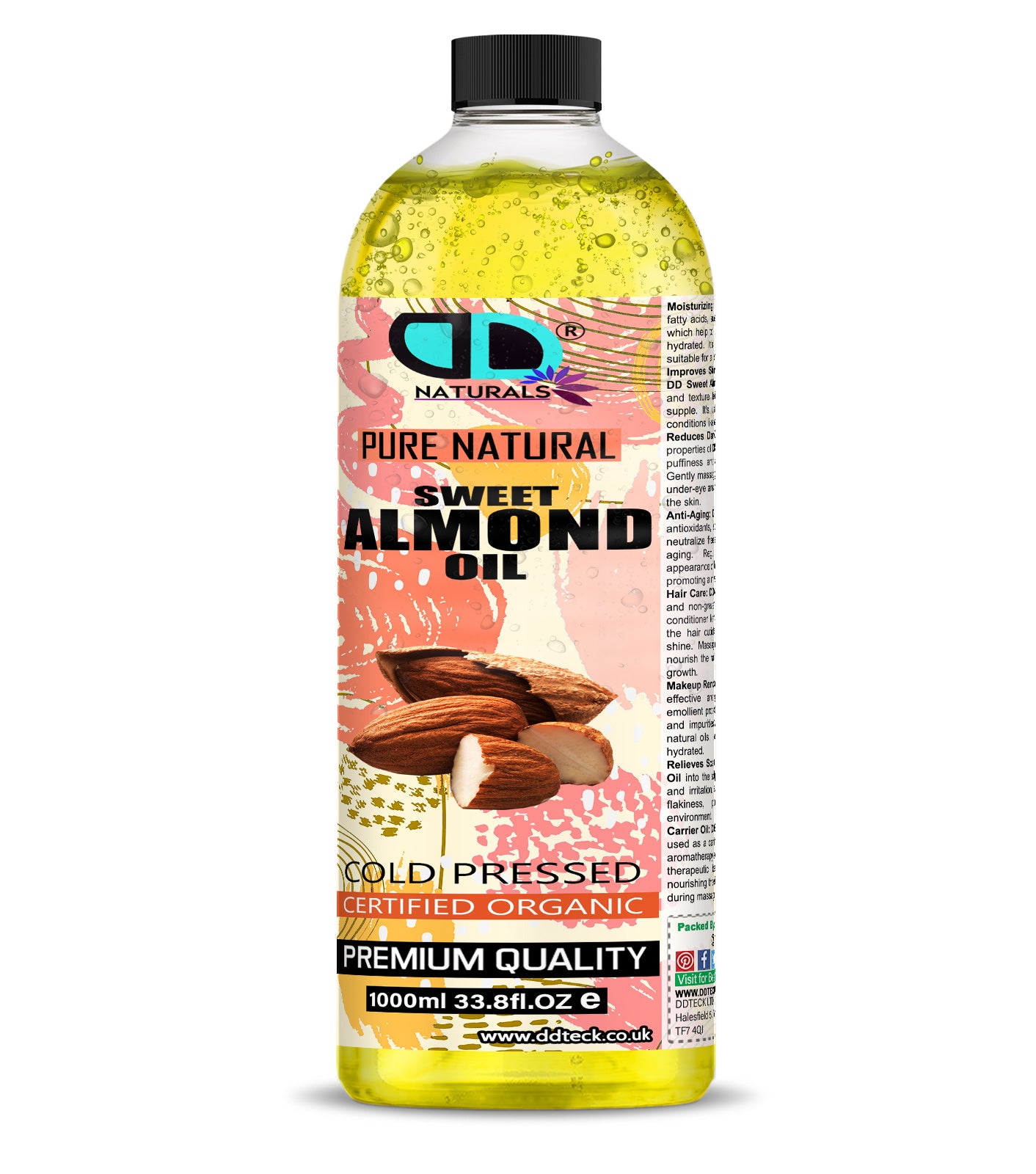 Pure Natural Sweet Almond Oil - Cold Pressed & Certified Organic