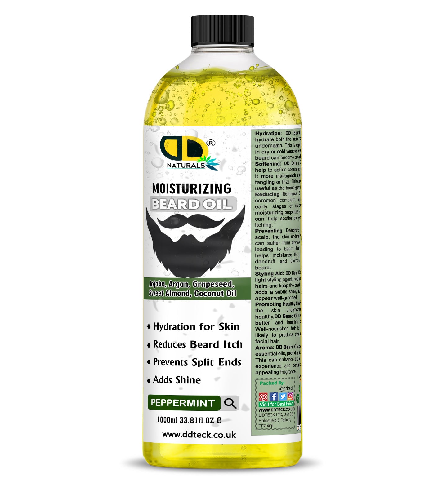 Moisturizing Peppermint Beard Oil - Premium Blend with Jojoba, Argan & Coconut Oil