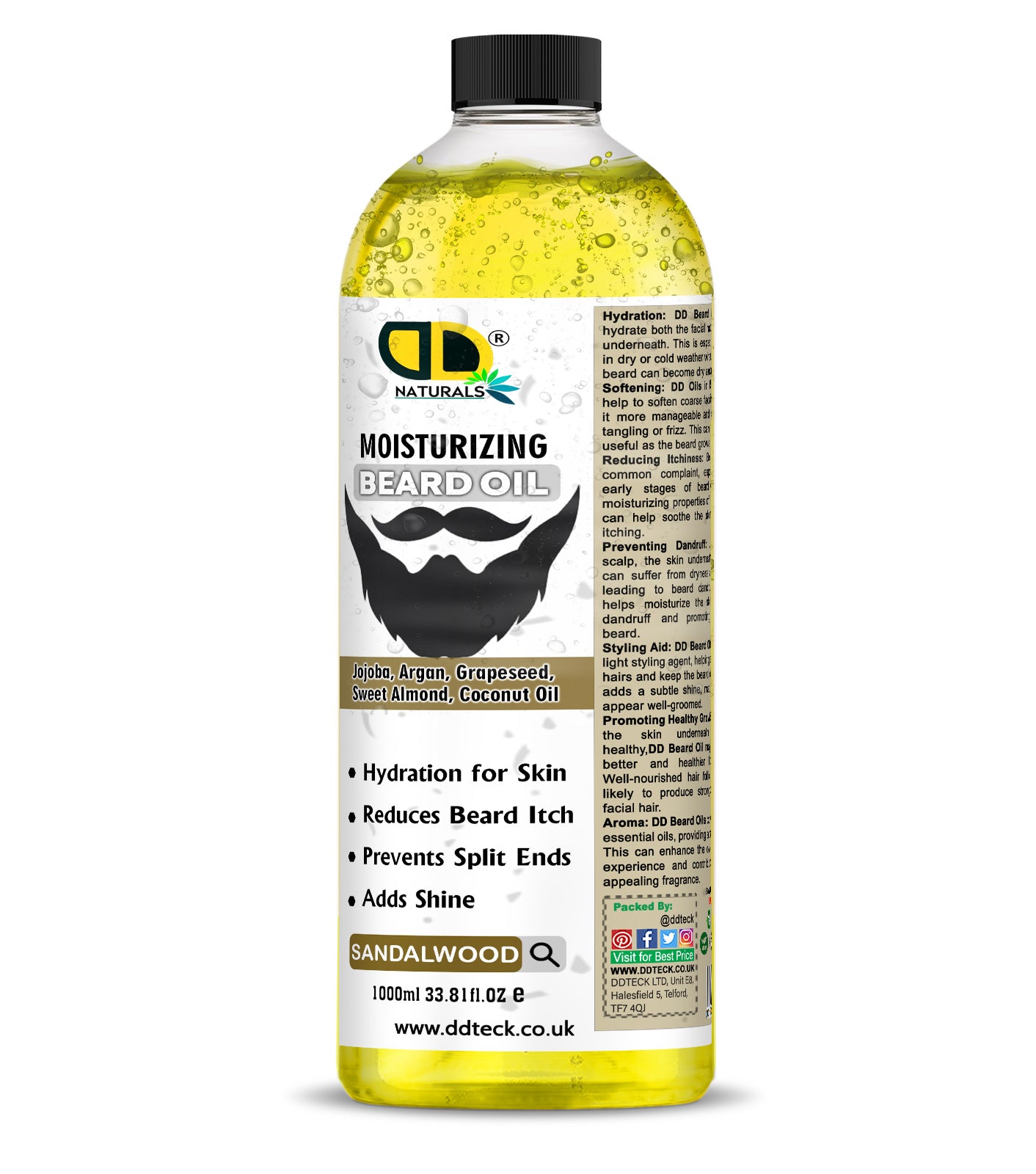 Moisturizing Beard Oil with Jojoba, Argan & Coconut Oil – Sandalwood Scent | Hydrating & Anti-Itch Beard Care