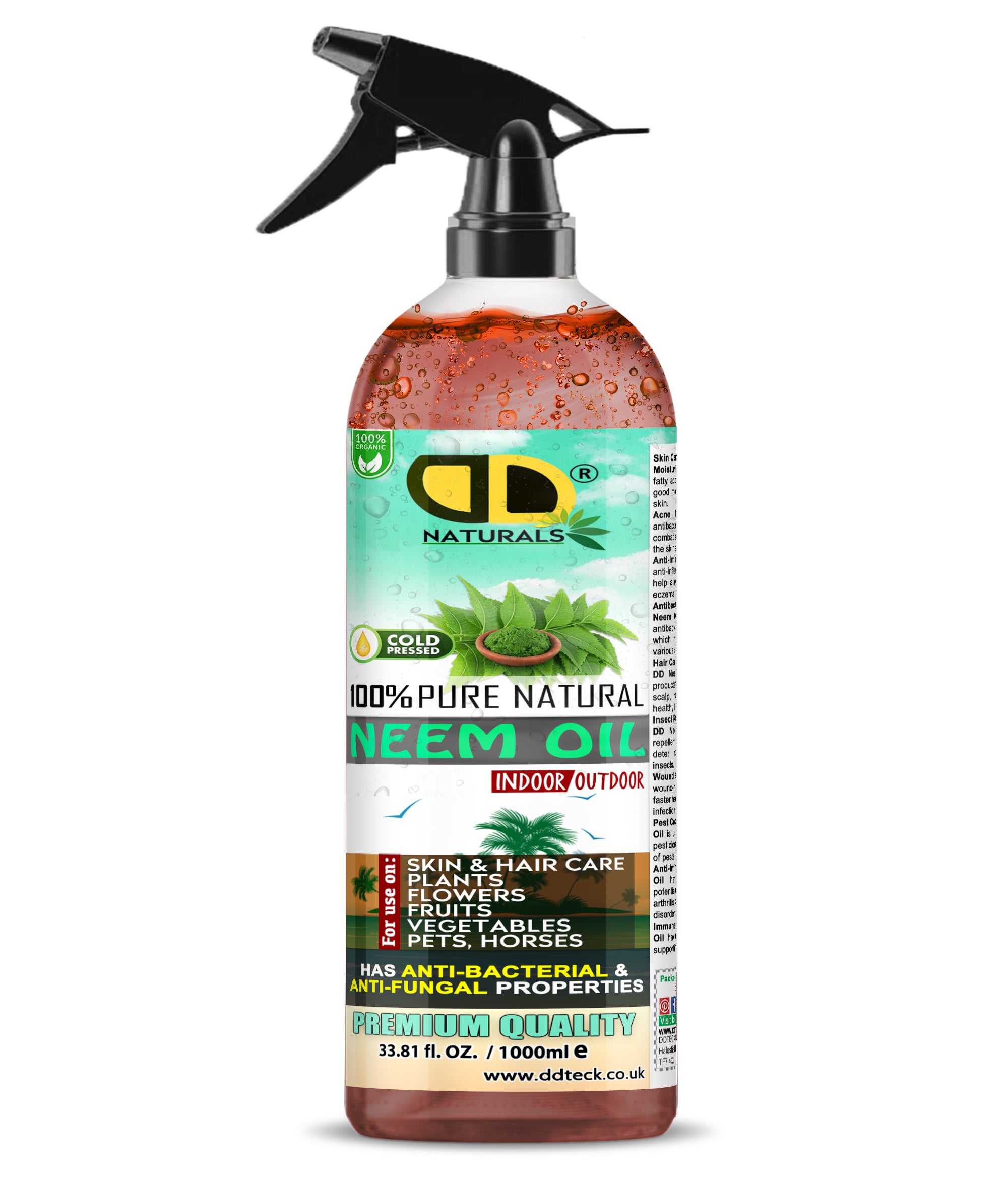 100% Pure Natural Neem Oil – Organic Cold Pressed Indoor & Outdoor Formula