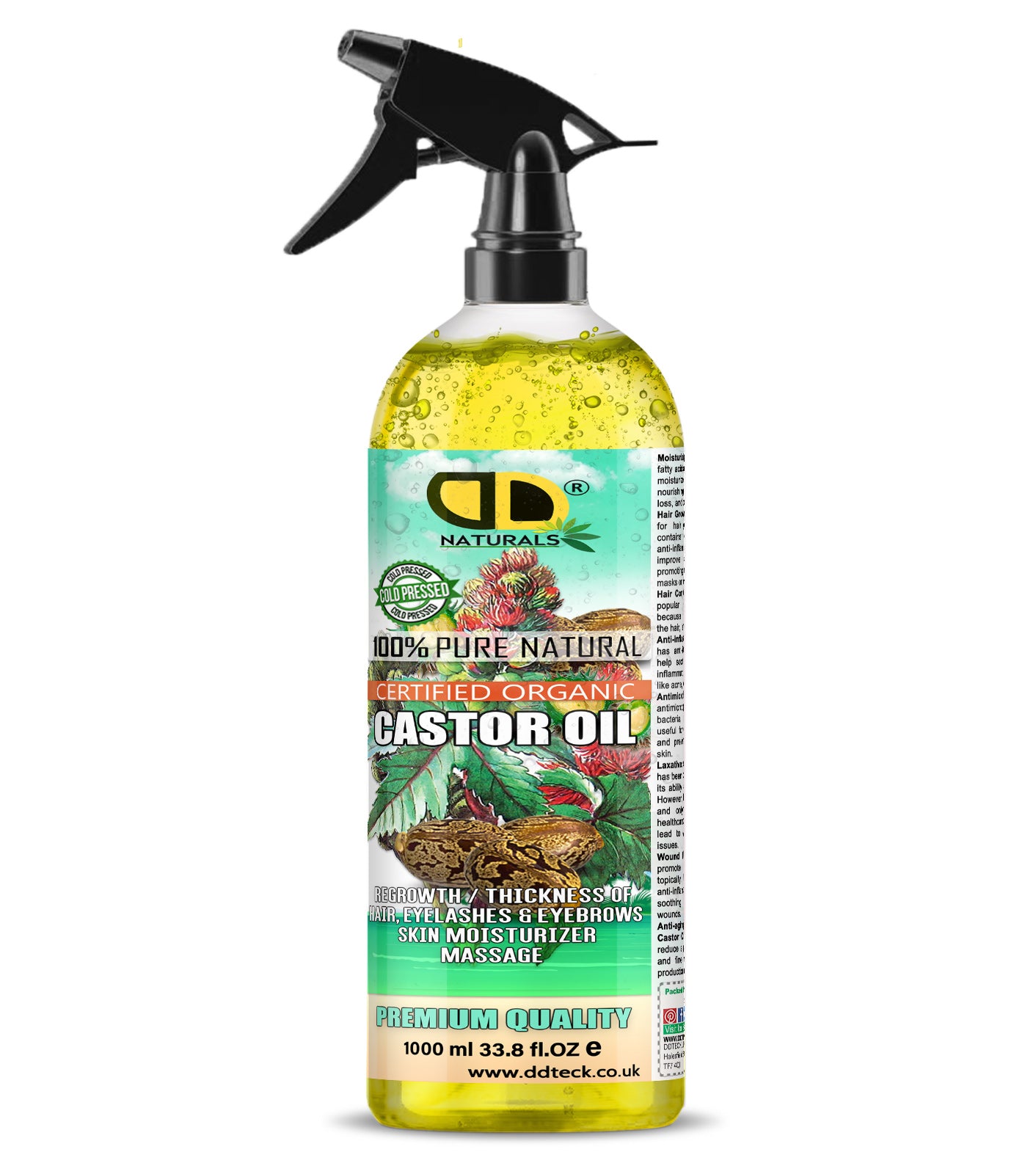 100% Pure Natural Castor Oil – Certified Organic Hair & Lash Growth Treatment