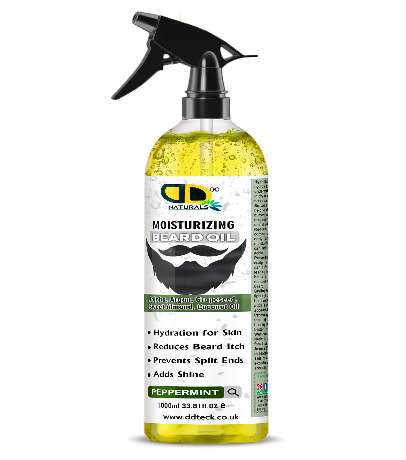 Moisturizing Peppermint Beard Oil - Premium Blend with Jojoba, Argan & Coconut Oil