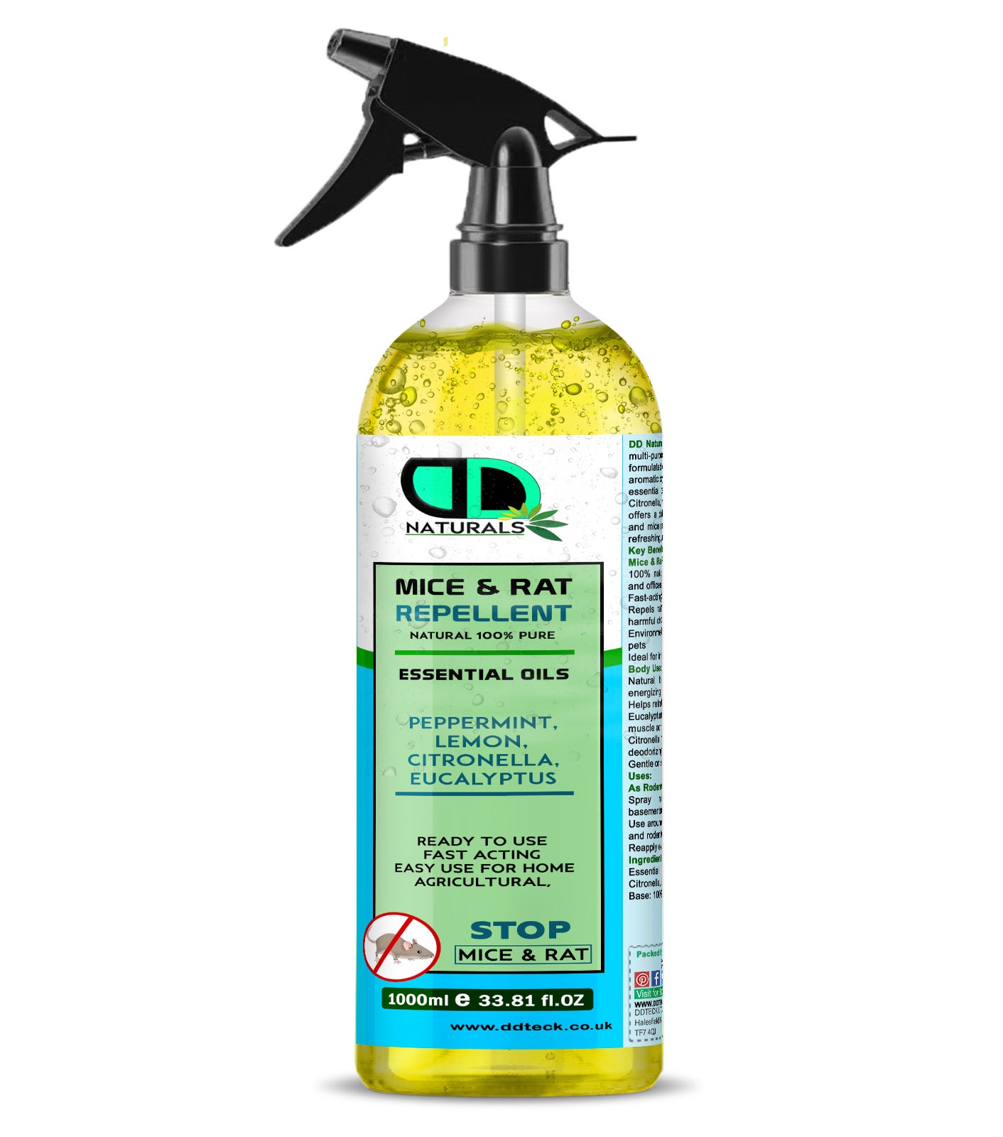 Mice & Rat Repellent Spray | Natural Essential Oil Rodent Deterrent | Peppermint, Lemon, Citronella & Eucalyptus