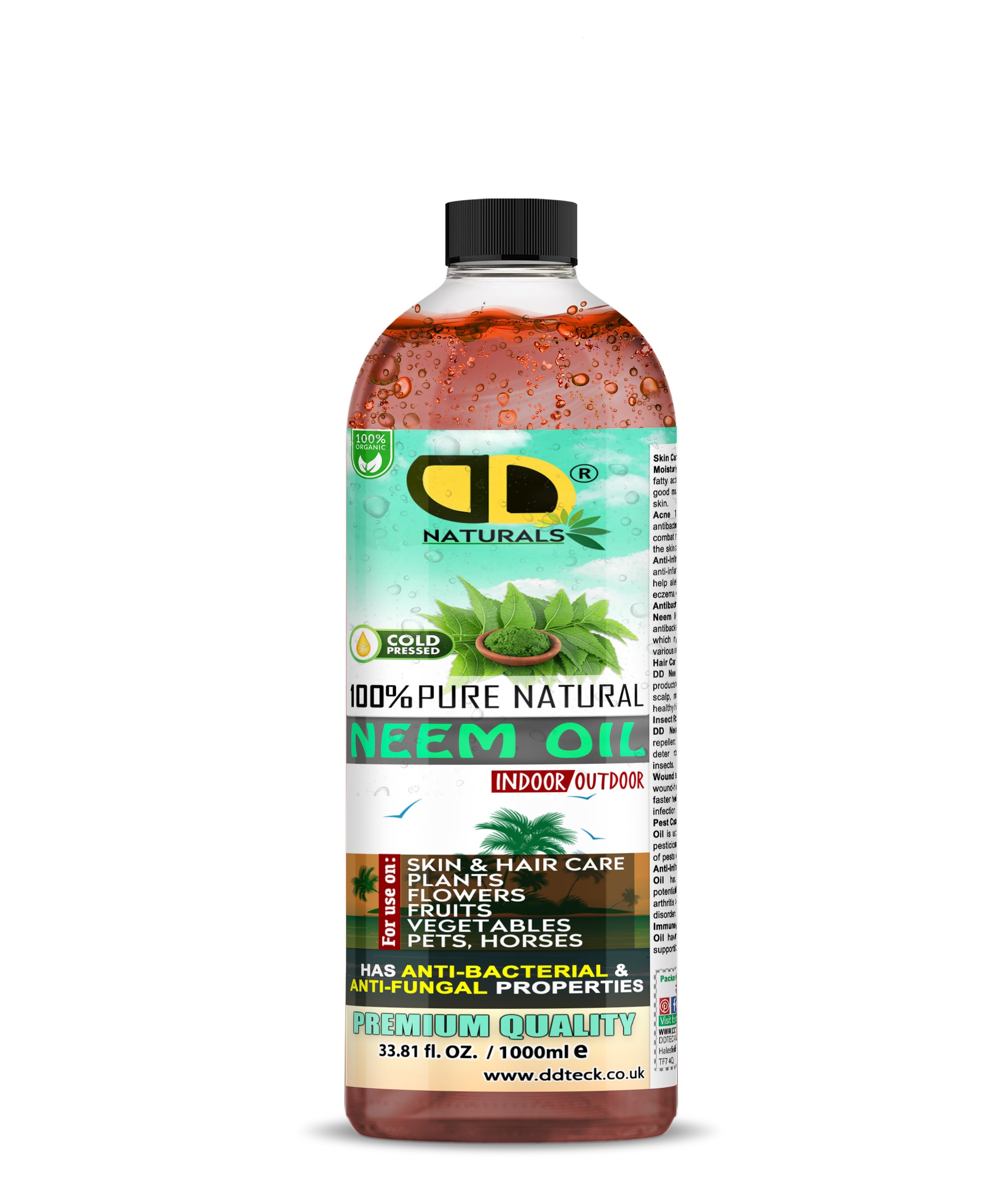 100% Pure Natural Neem Oil – Organic Cold Pressed Indoor & Outdoor Formula