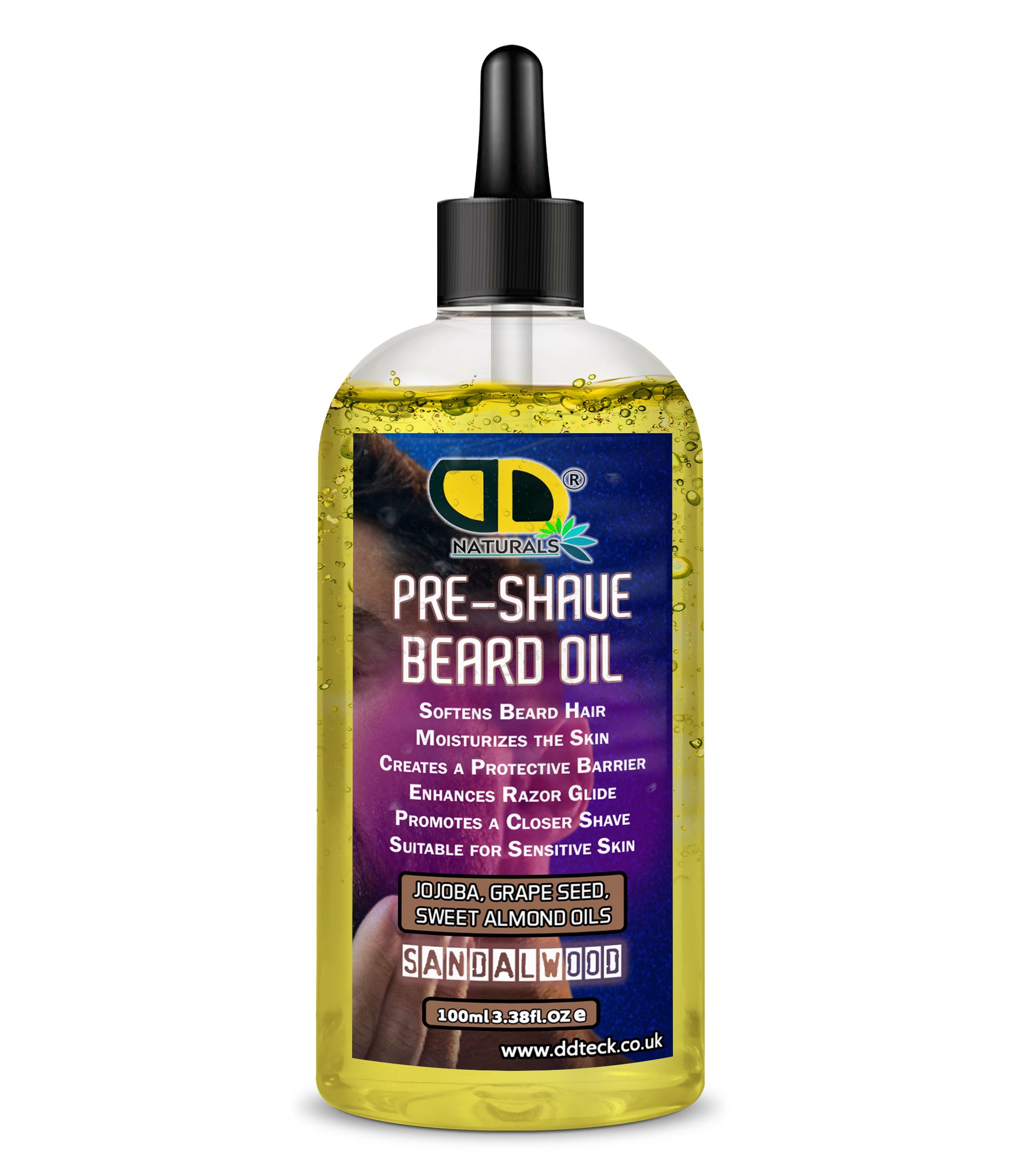 Pre-Shave Beard Oil with Jojoba, Grapeseed & Sweet Almond Oils – Sandalwood | Smooth & Protective Shave