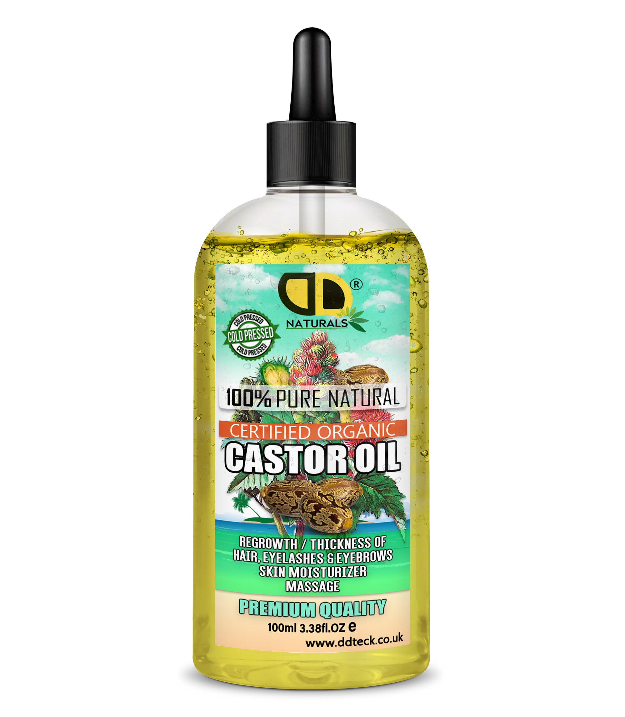 100% Pure Natural Castor Oil – Certified Organic Hair & Lash Growth Treatment