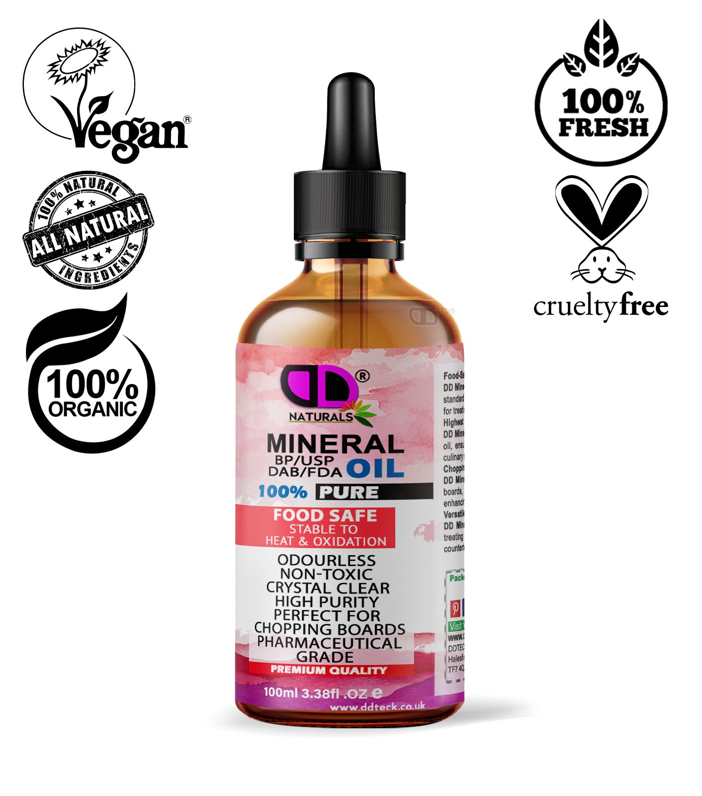 Mineral Oil BP/USP – Food Safe, Multi-Purpose Mineral Oil for Chopping Board, Wood, Leather, Skin, Hair & Household Care