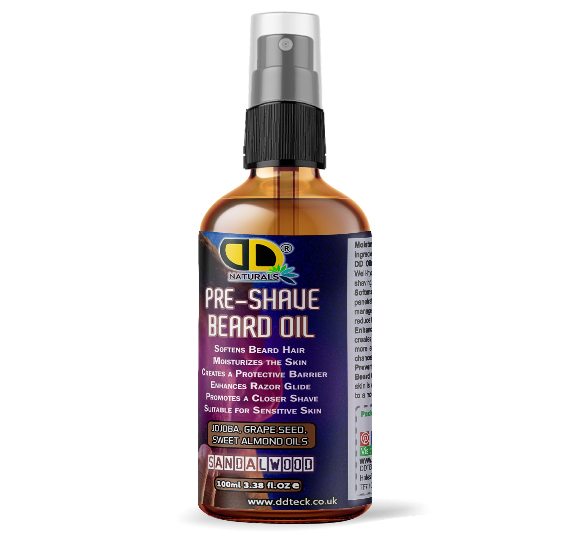 Pre-Shave Beard Oil with Jojoba, Grapeseed & Sweet Almond Oils – Sandalwood | Smooth & Protective Shave