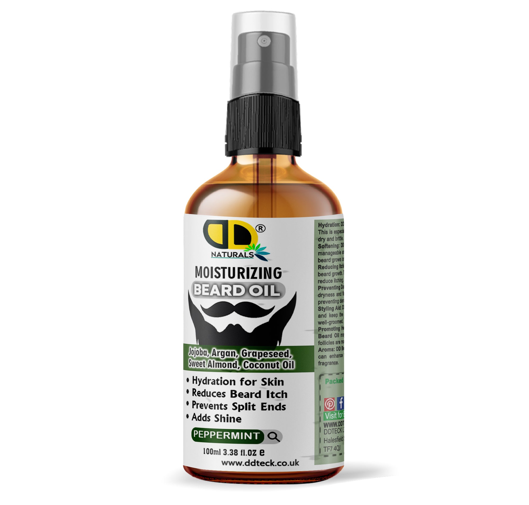 Moisturizing Peppermint Beard Oil - Premium Blend with Jojoba, Argan & Coconut Oil