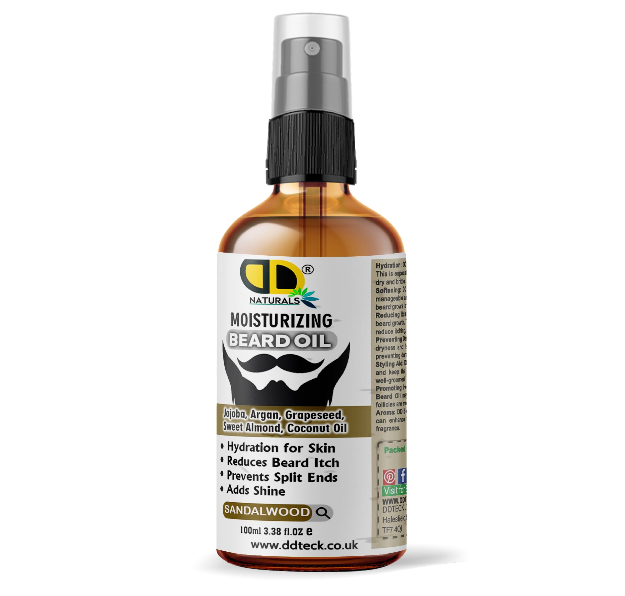 Moisturizing Beard Oil with Jojoba, Argan & Coconut Oil – Sandalwood Scent | Hydrating & Anti-Itch Beard Care