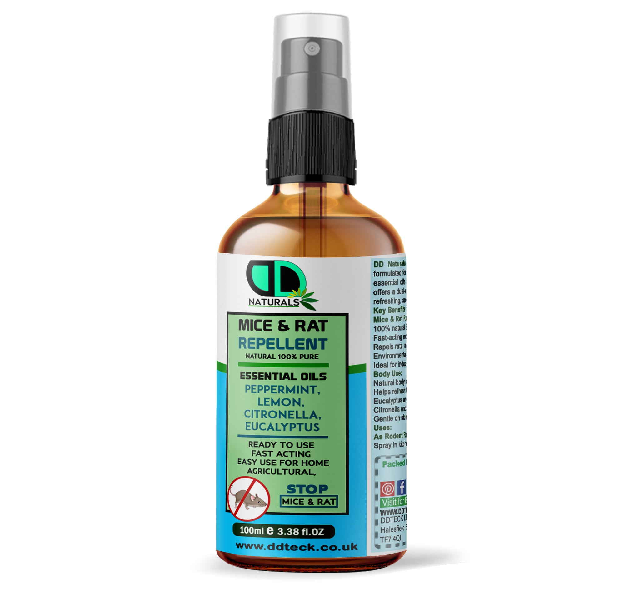 Mice & Rat Repellent Spray | Natural Essential Oil Rodent Deterrent | Peppermint, Lemon, Citronella & Eucalyptus