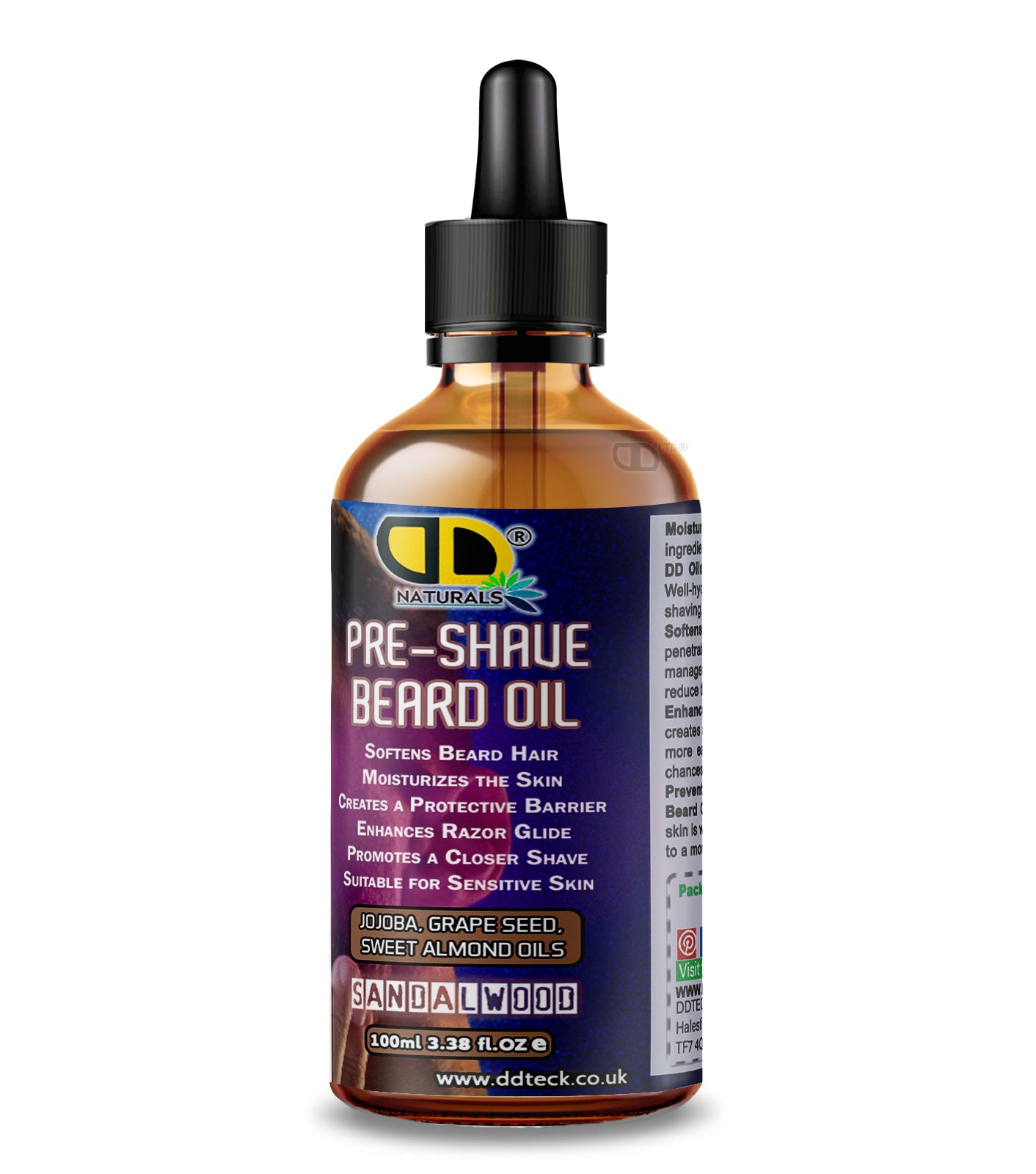 Pre-Shave Beard Oil with Jojoba, Grapeseed & Sweet Almond Oils – Sandalwood | Smooth & Protective Shave