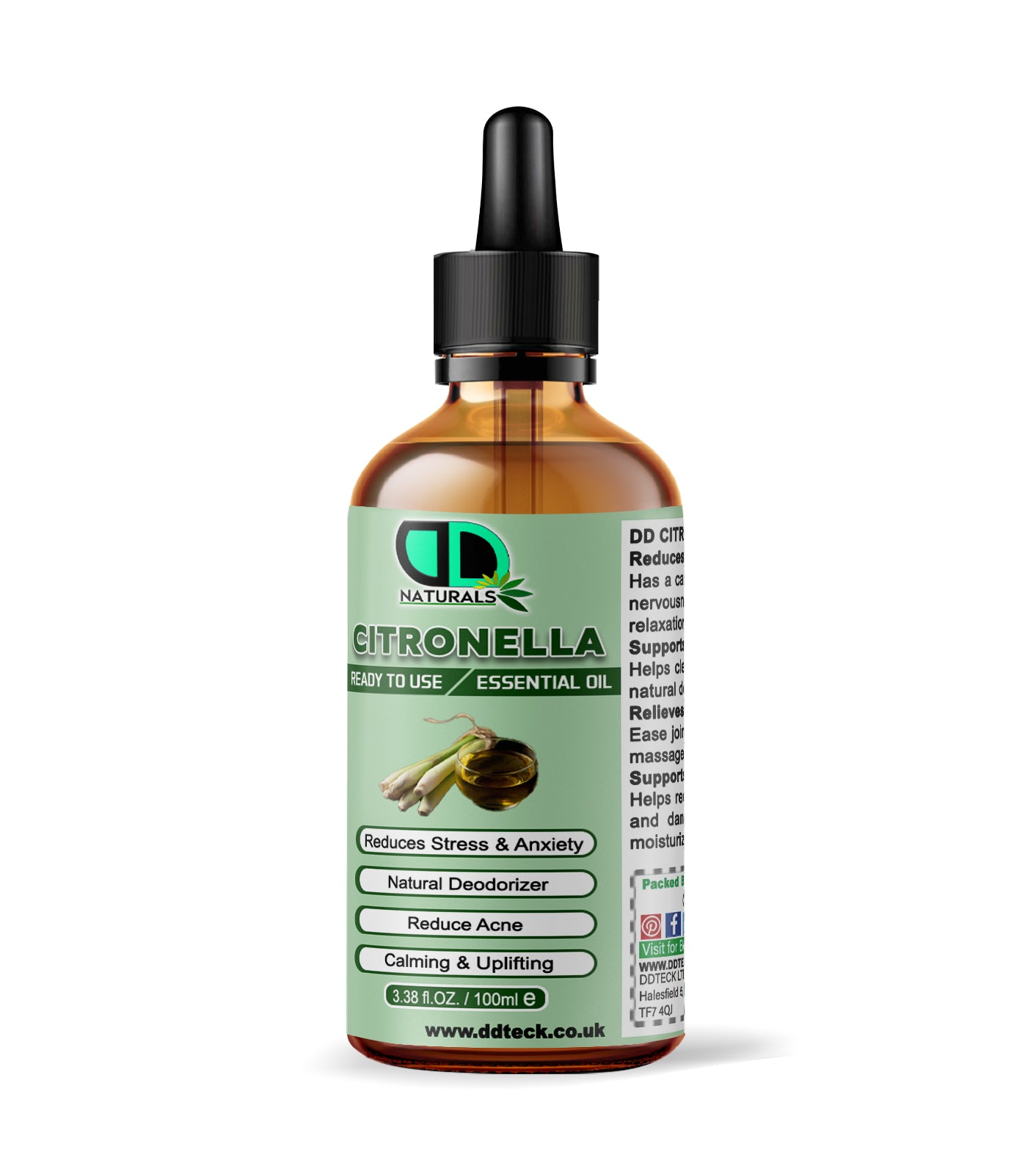 100% Pure Citronella Essential Oil – Natural Deodorizer & Stress Relief