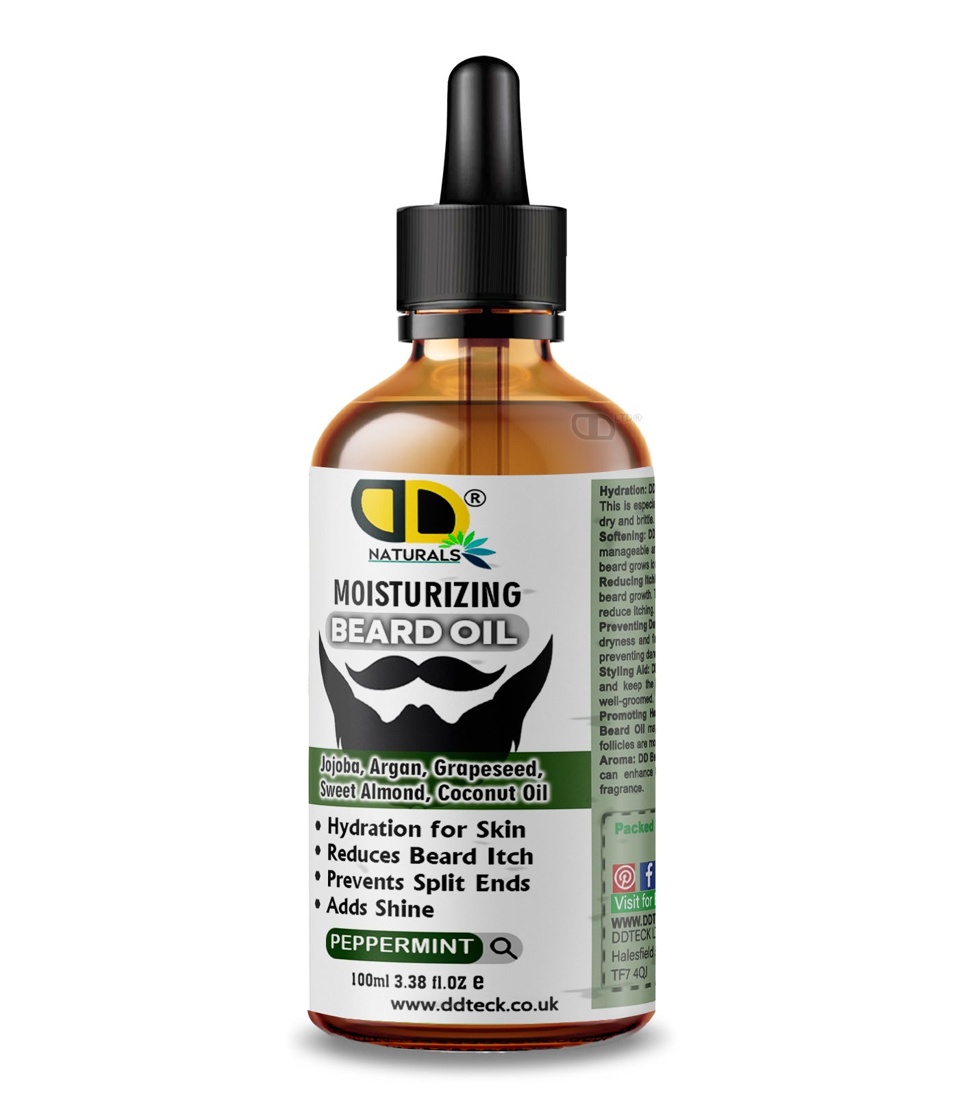 Moisturizing Peppermint Beard Oil - Premium Blend with Jojoba, Argan & Coconut Oil