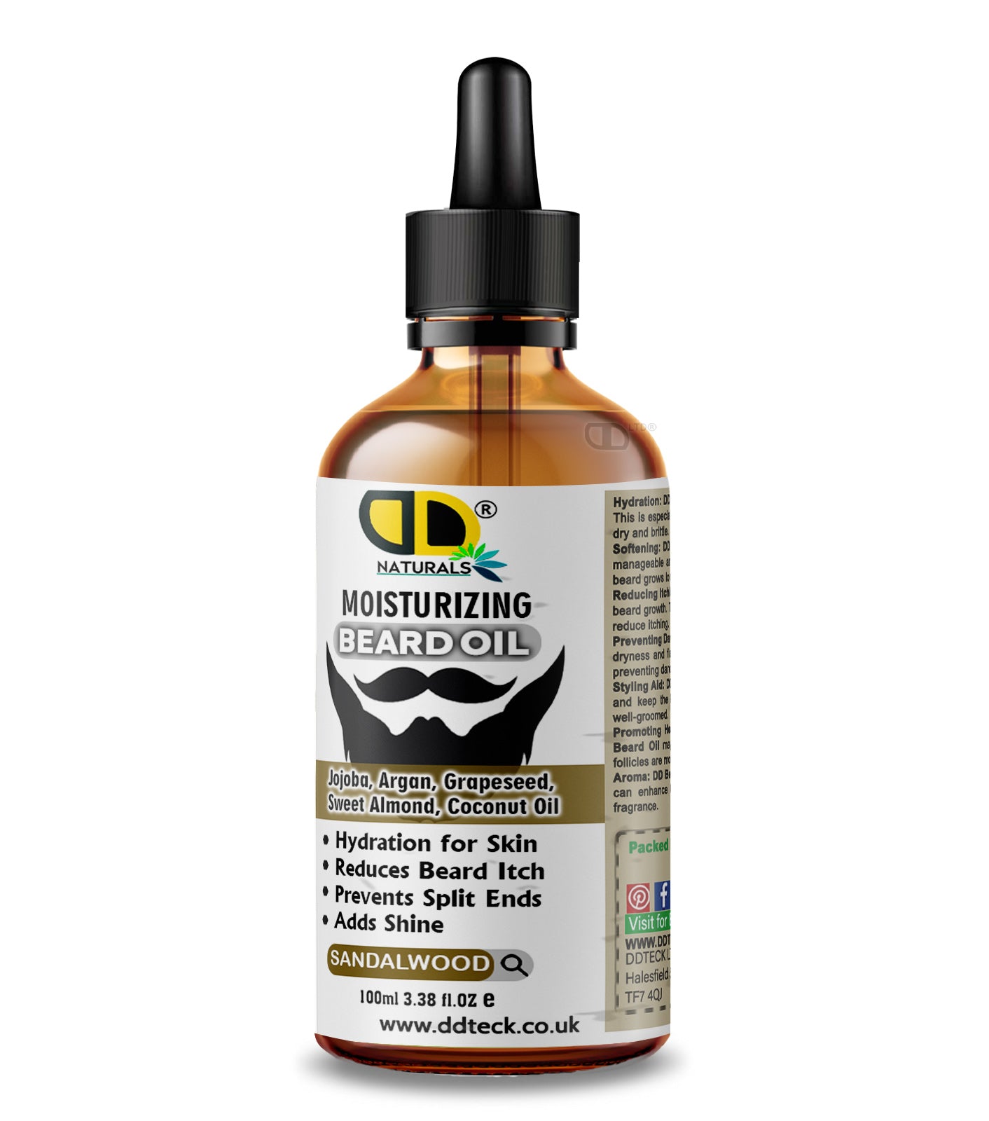 Moisturizing Beard Oil with Jojoba, Argan & Coconut Oil – Sandalwood Scent | Hydrating & Anti-Itch Beard Care