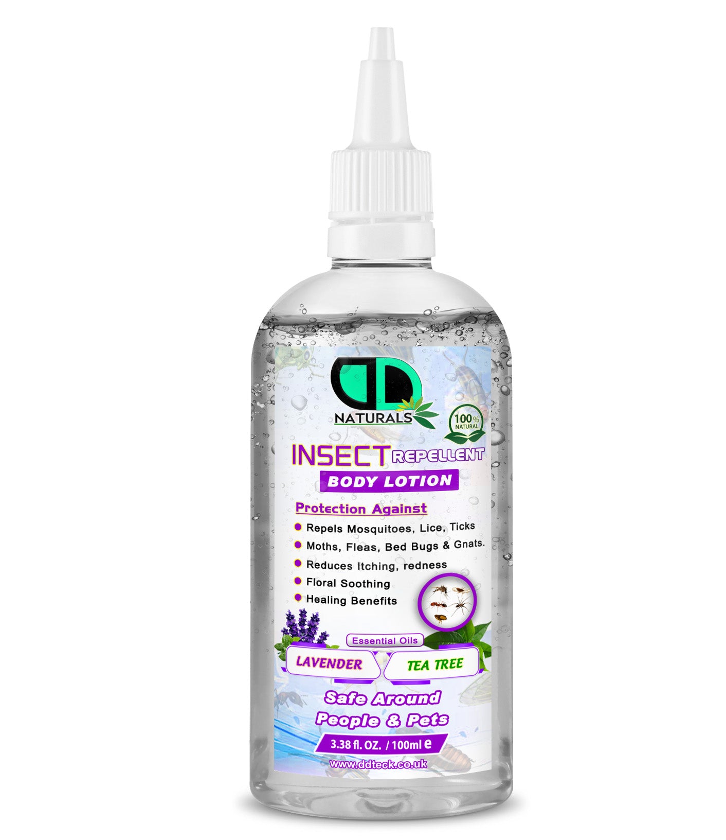 Natural Insect Repellent Body Lotion with Lavender & Tea Tree Oil – Mosquito & Bug Protection | Safe for People & Pets