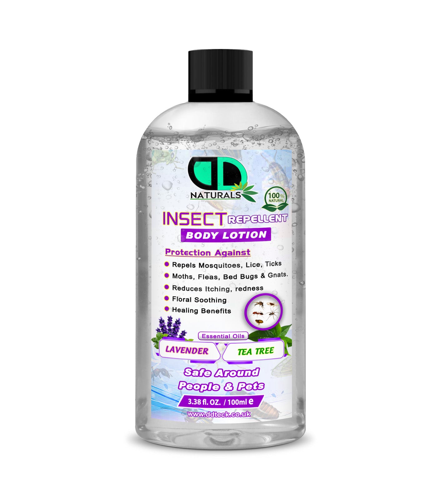 Natural Insect Repellent Body Lotion with Lavender & Tea Tree Oil – Mosquito & Bug Protection | Safe for People & Pets