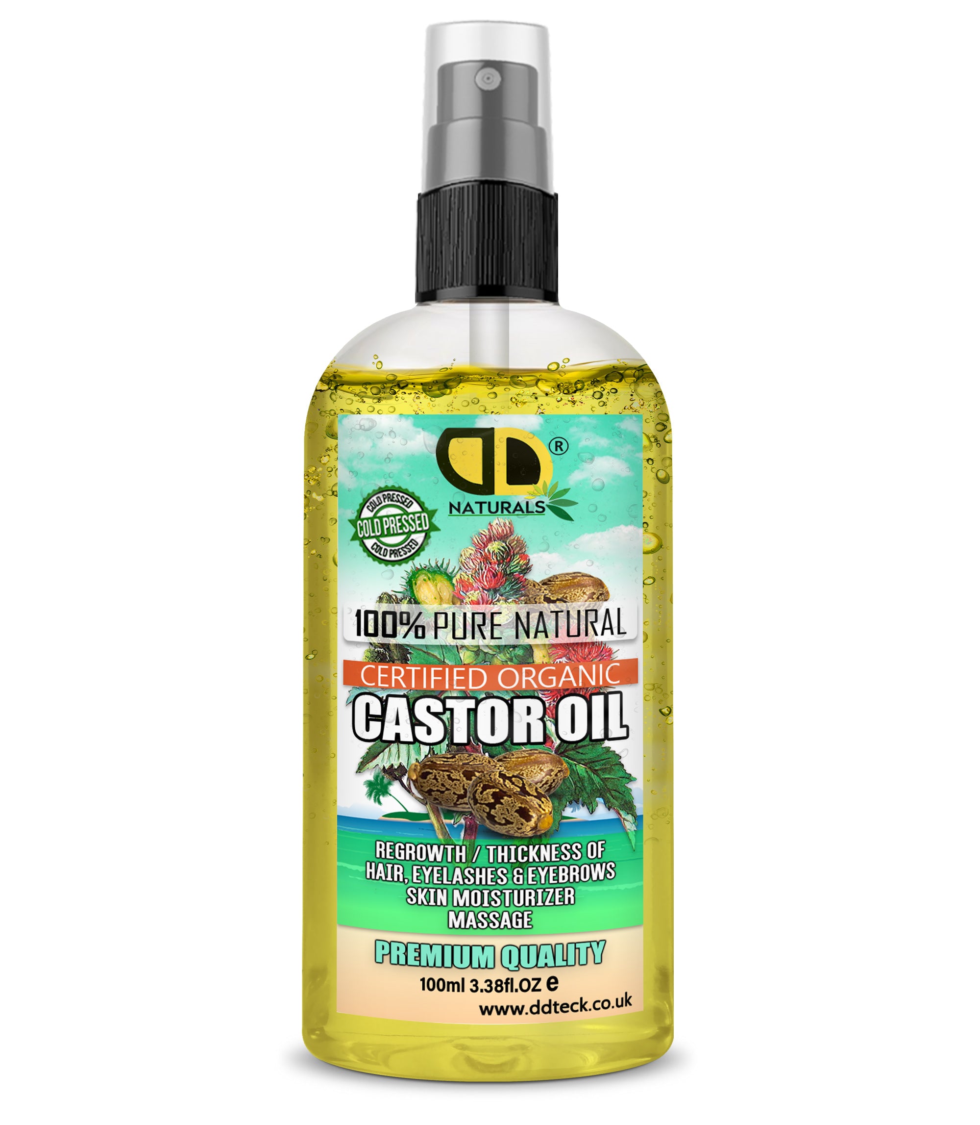 100% Pure Natural Castor Oil – Certified Organic Hair & Lash Growth Treatment