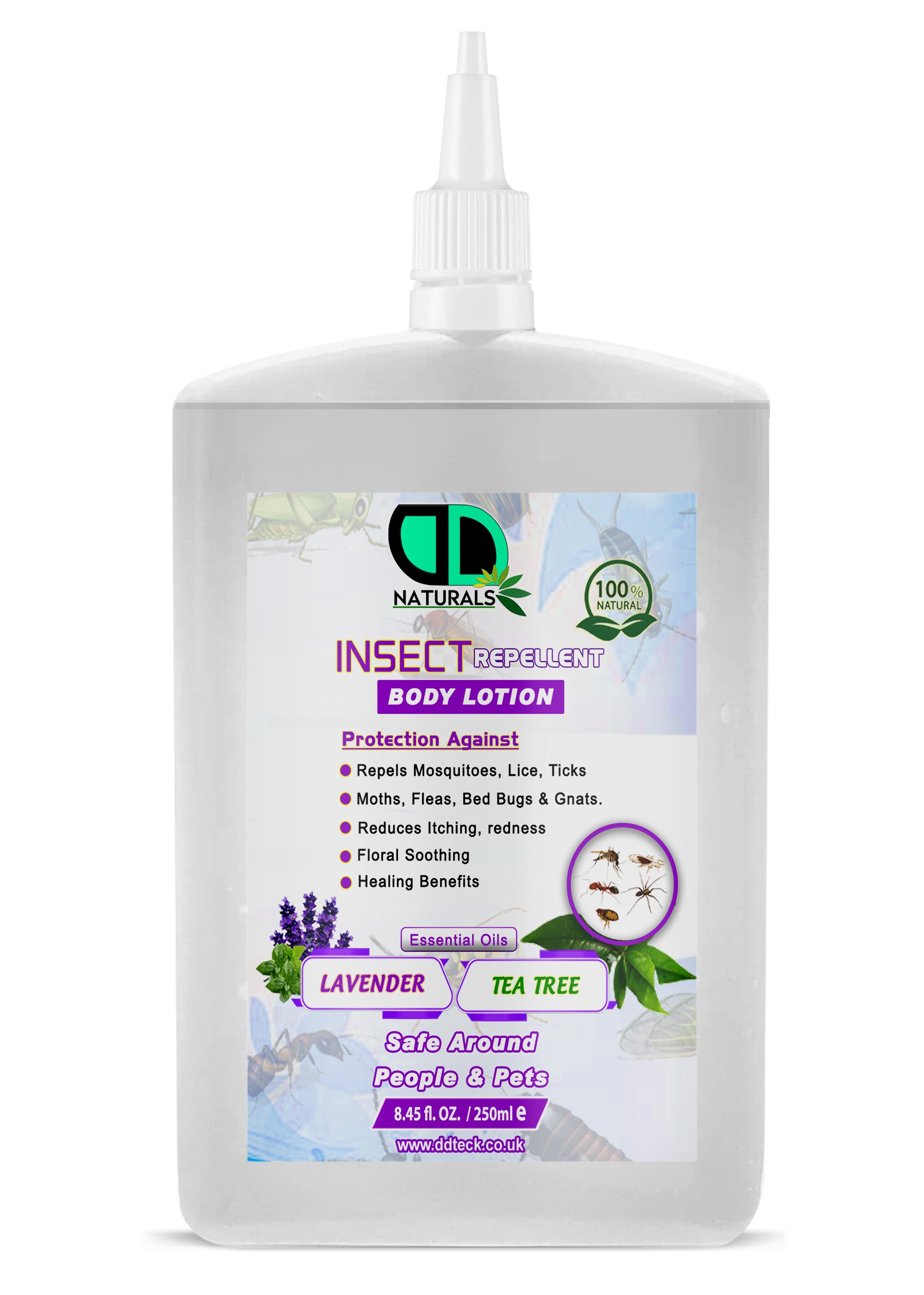 Natural Insect Repellent Body Lotion with Lavender & Tea Tree Oil – Mosquito & Bug Protection | Safe for People & Pets