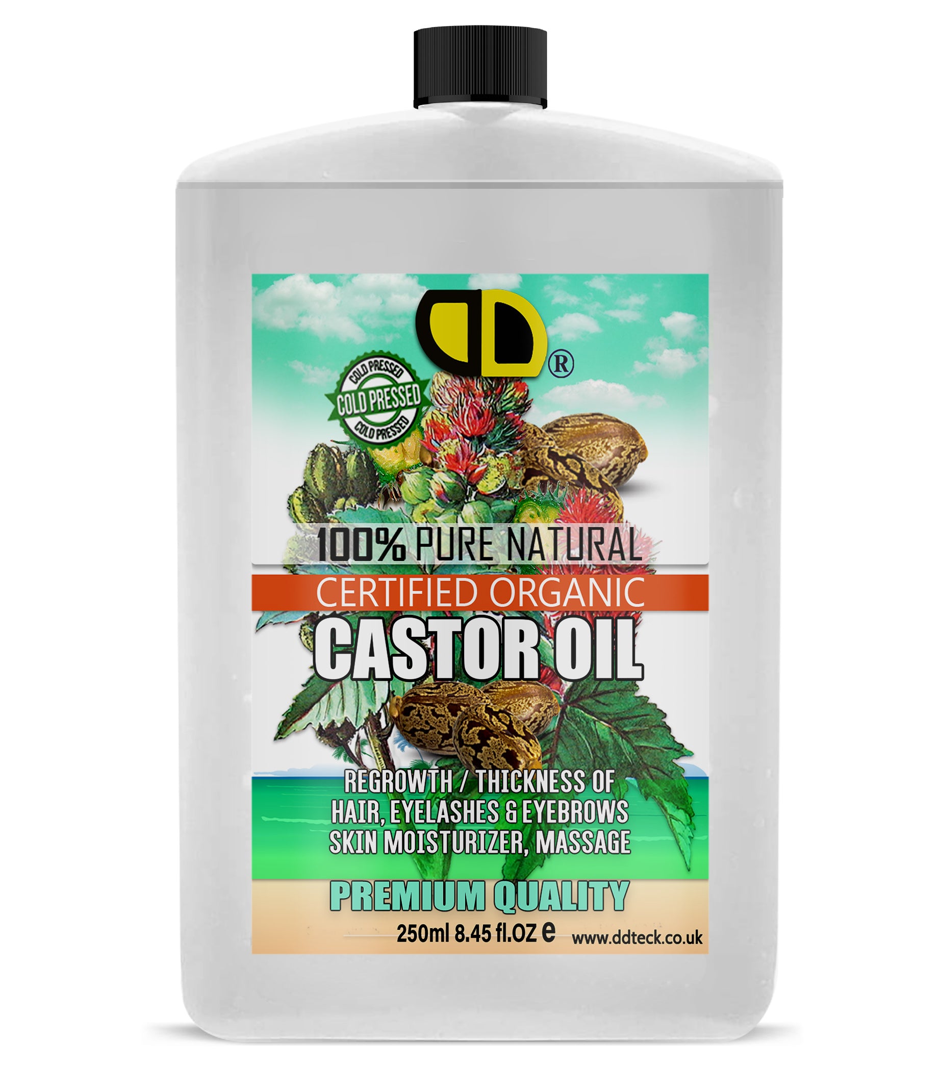 100% Pure Natural Castor Oil – Certified Organic Hair & Lash Growth Treatment