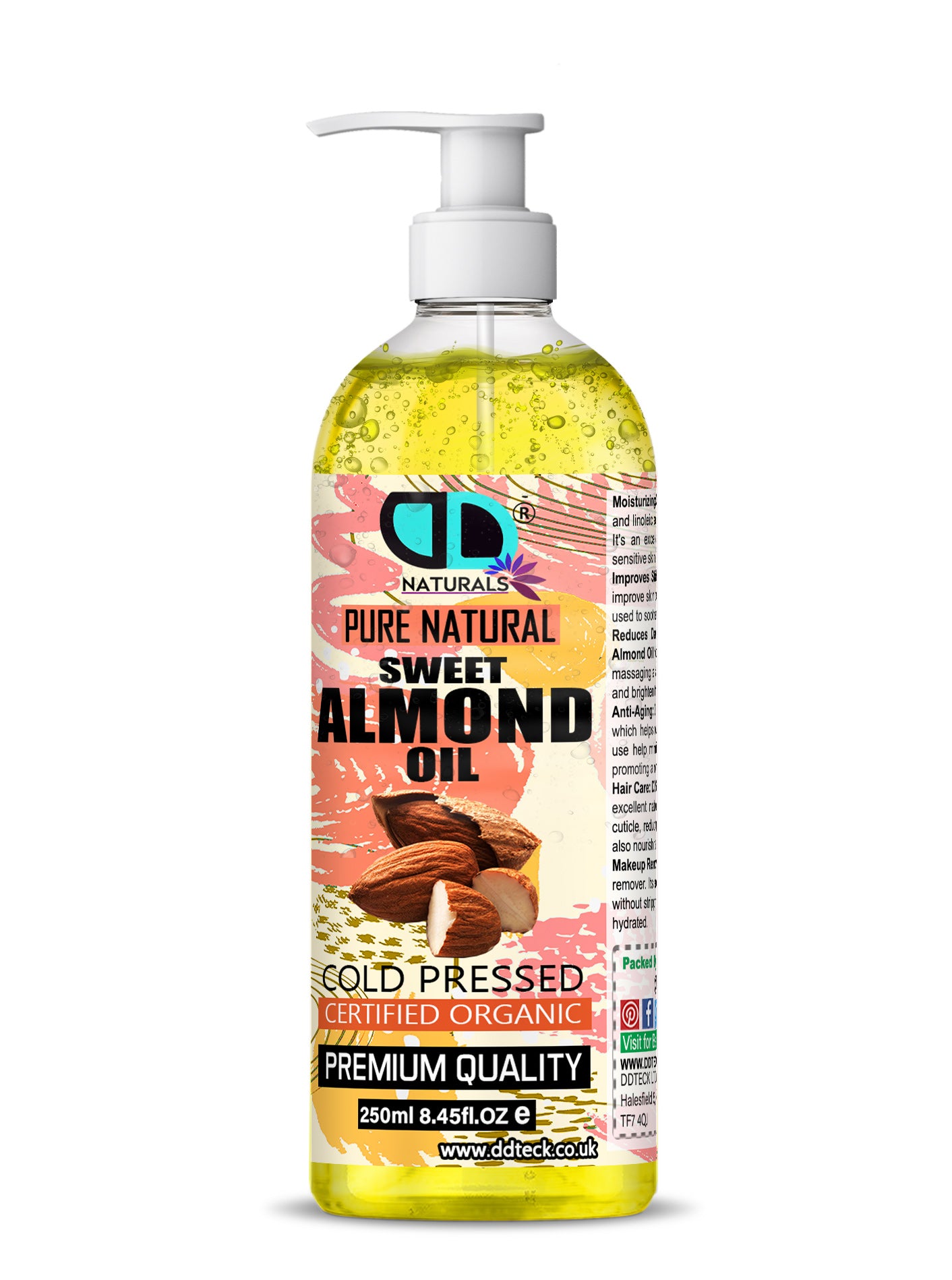 Pure Natural Sweet Almond Oil - Cold Pressed & Certified Organic