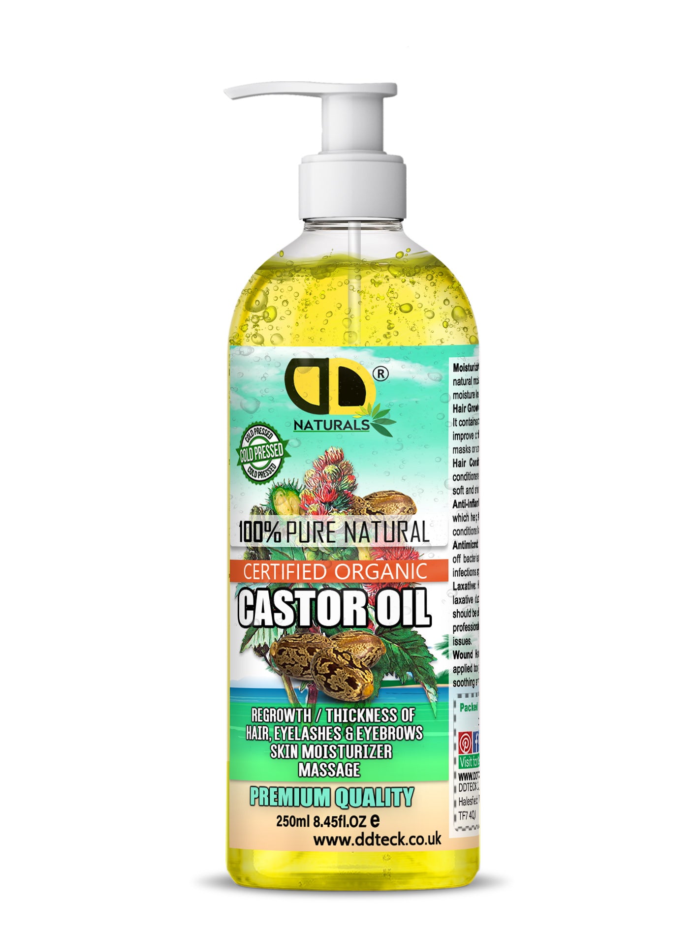 100% Pure Natural Castor Oil – Certified Organic Hair & Lash Growth Treatment