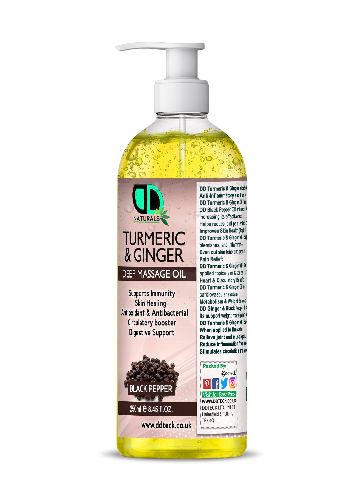 Turmeric & Ginger Deep Massage Oil – Anti-Inflammatory & Immune Support Black Pepper