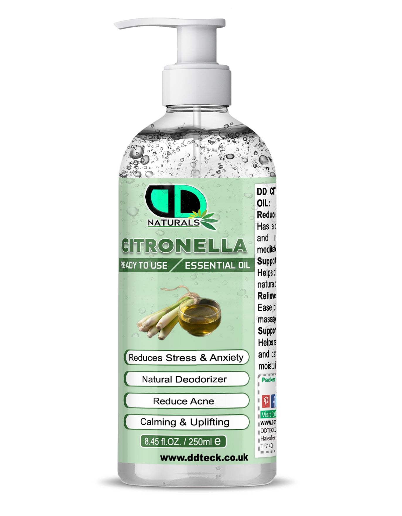 100% Pure Citronella Essential Oil – Natural Deodorizer & Stress Relief