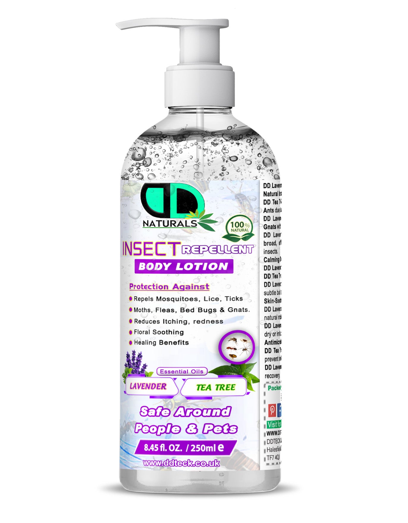Natural Insect Repellent Body Lotion with Lavender & Tea Tree Oil – Mosquito & Bug Protection | Safe for People & Pets
