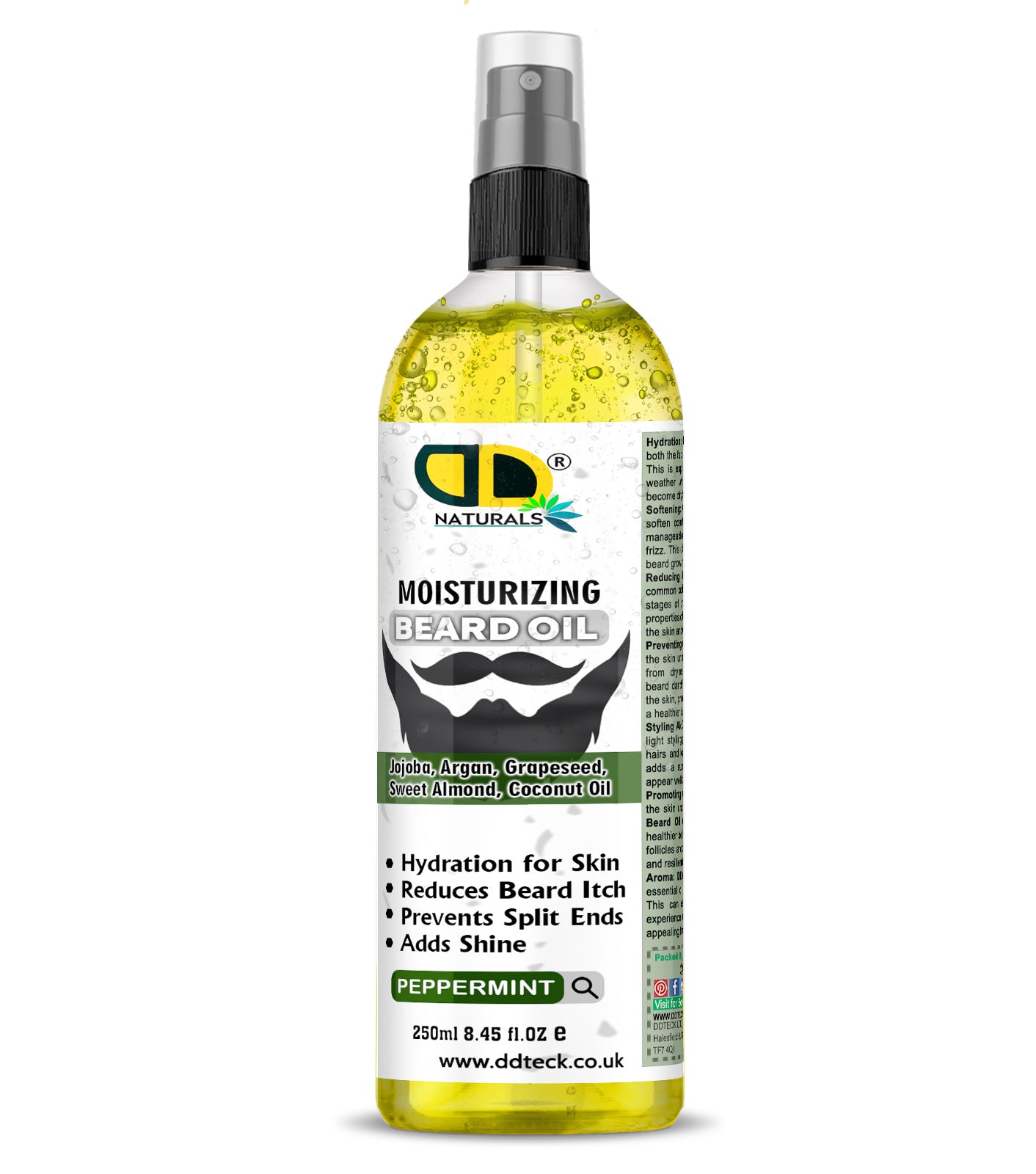 Moisturizing Peppermint Beard Oil - Premium Blend with Jojoba, Argan & Coconut Oil