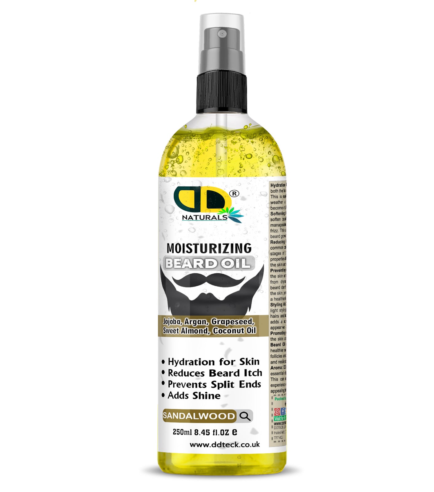 Moisturizing Beard Oil with Jojoba, Argan & Coconut Oil – Sandalwood Scent | Hydrating & Anti-Itch Beard Care