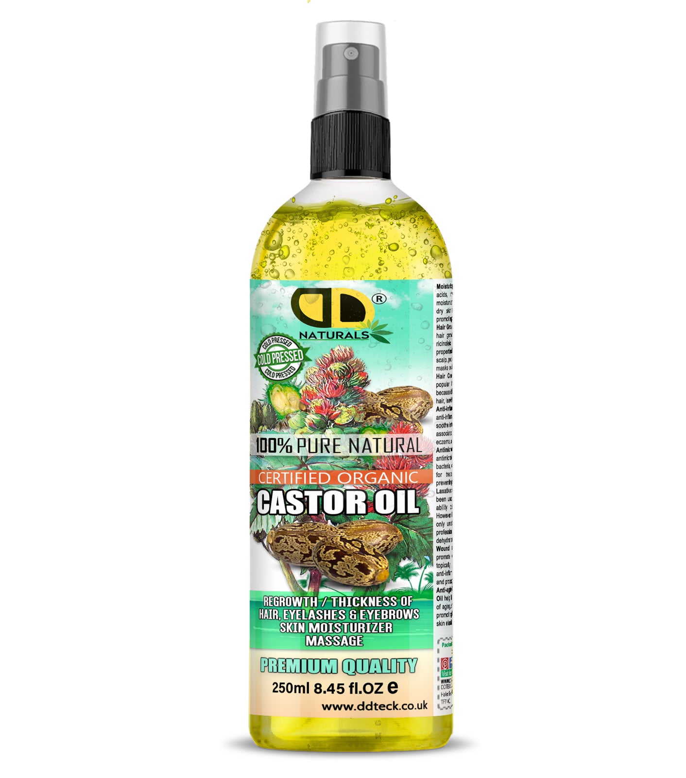 100% Pure Natural Castor Oil – Certified Organic Hair & Lash Growth Treatment