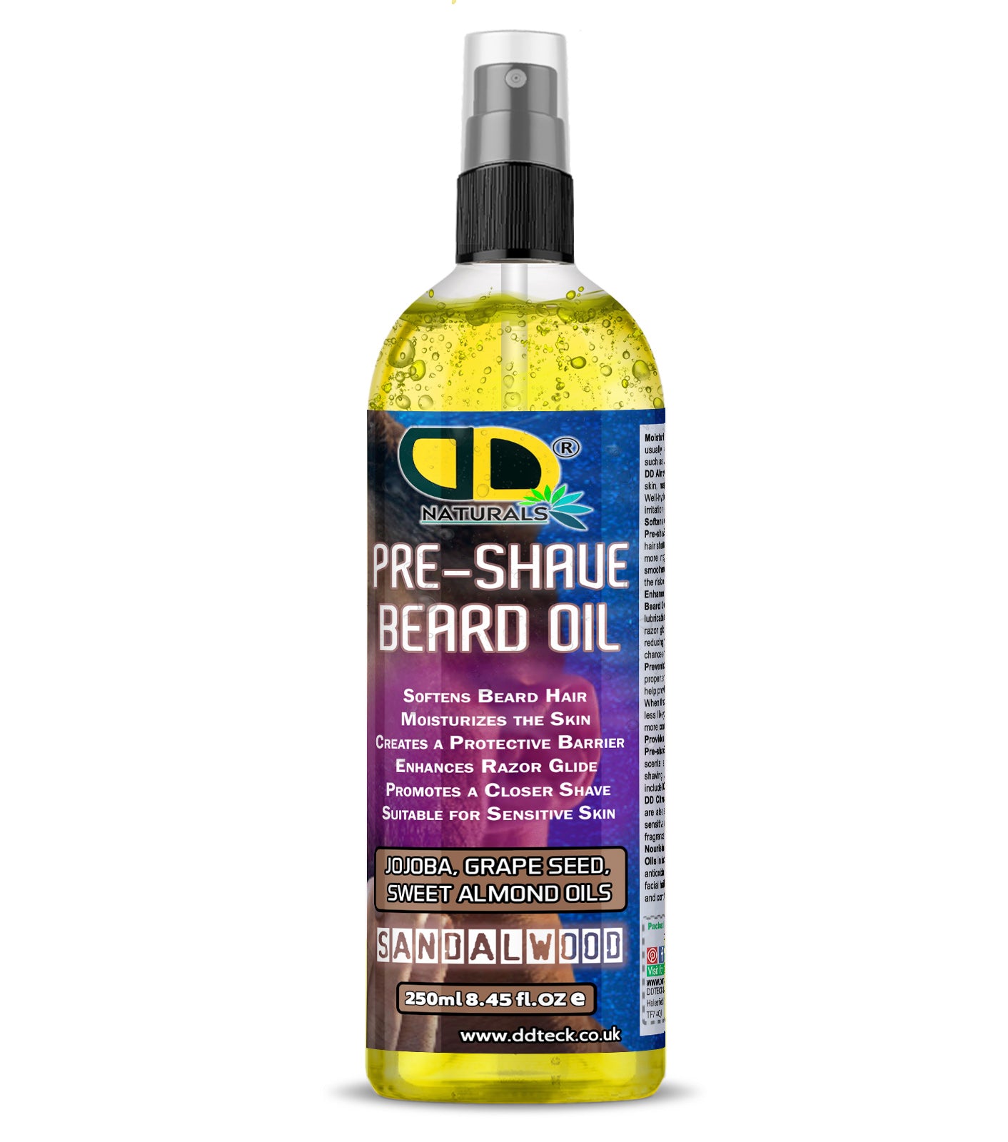 Pre-Shave Beard Oil with Jojoba, Grapeseed & Sweet Almond Oils – Sandalwood | Smooth & Protective Shave