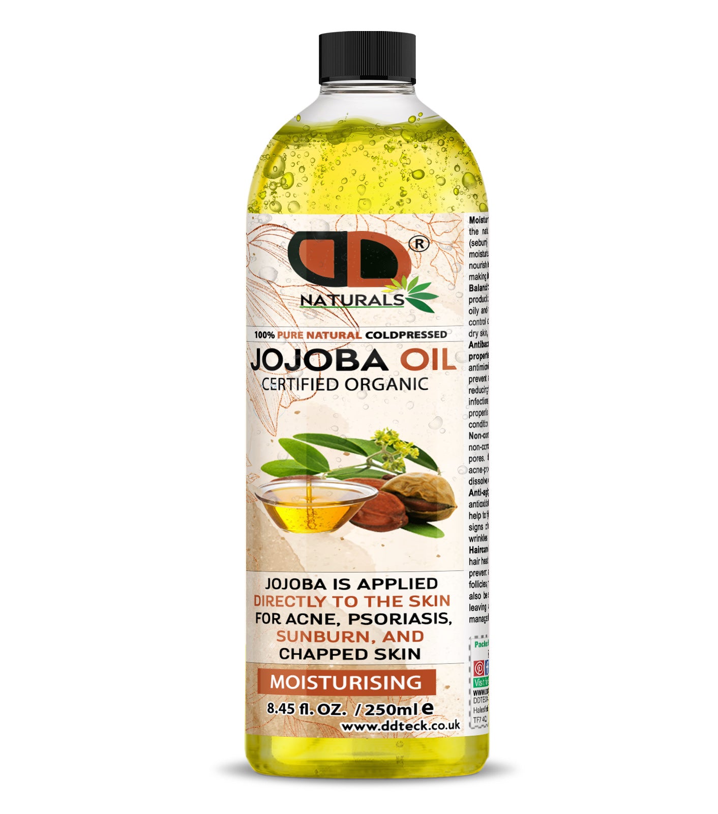 100% Pure Natural Cold pressed Jojoba Oil – Certified Organic Moisturizer