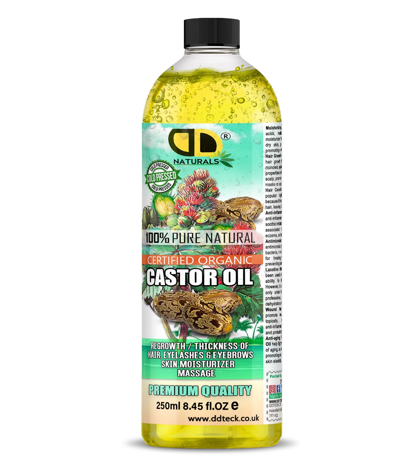 100% Pure Natural Castor Oil – Certified Organic Hair & Lash Growth Treatment