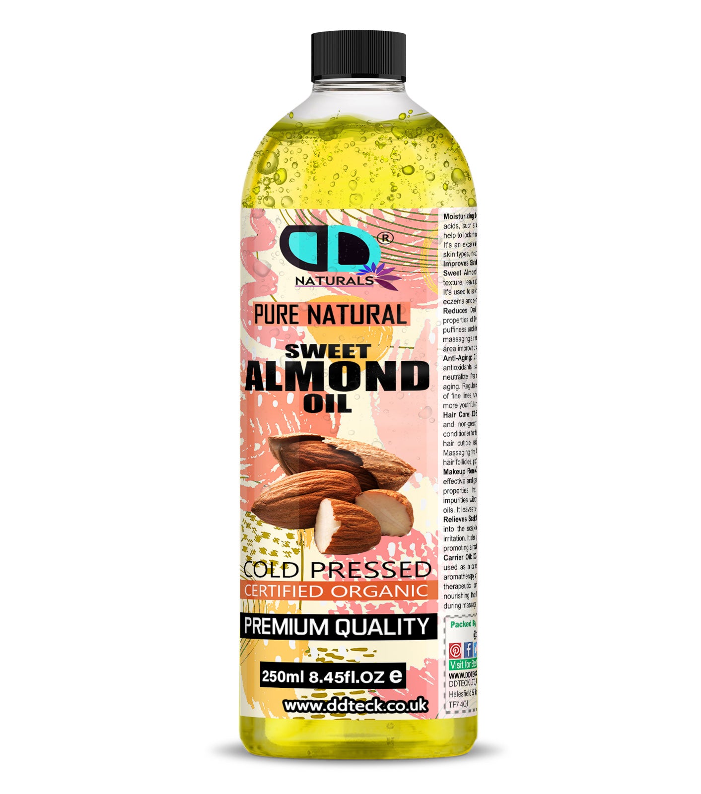 Pure Natural Sweet Almond Oil - Cold Pressed & Certified Organic