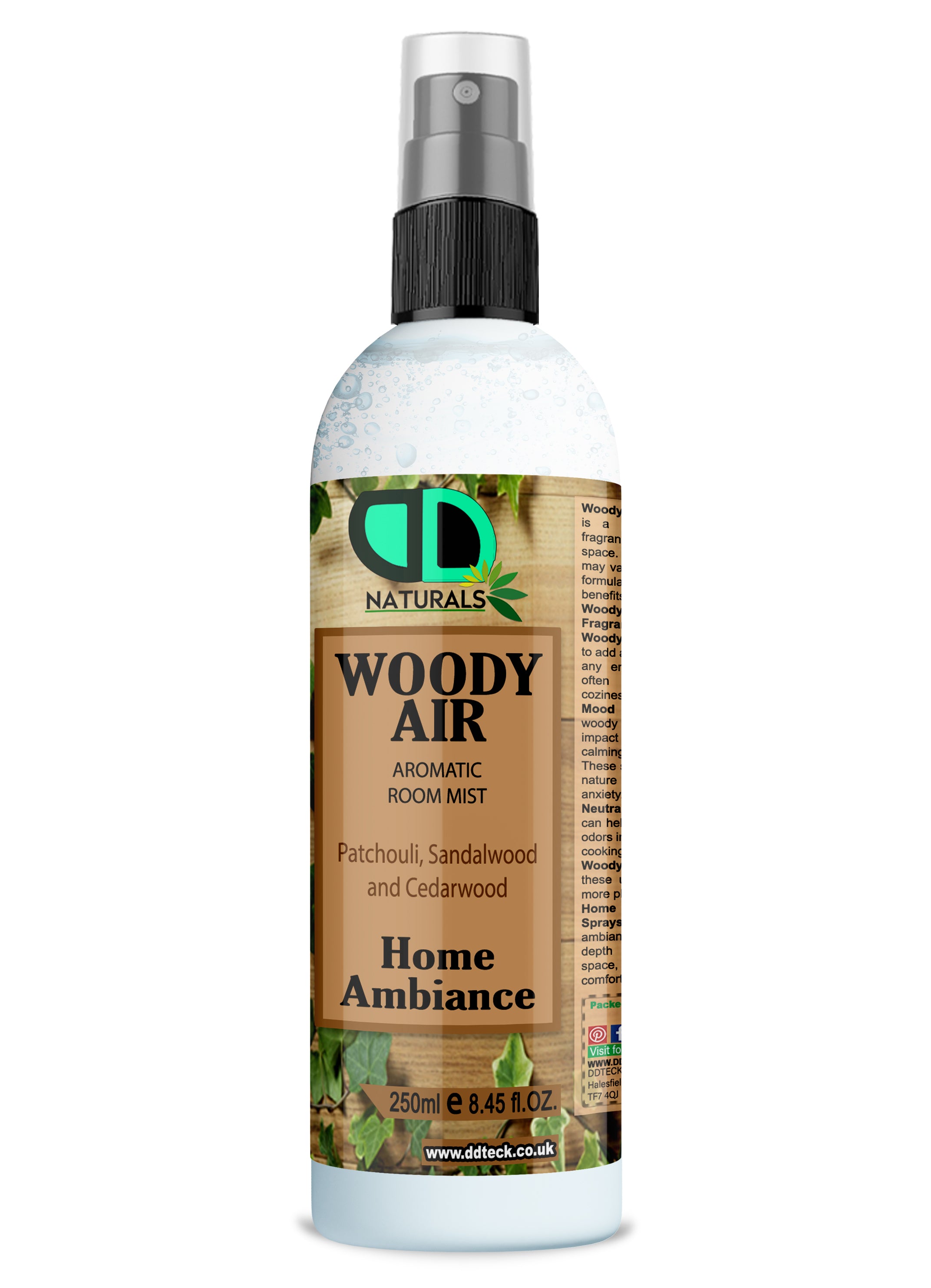 Woody Air Aromatic Room Mist - Home Ambiance with Patchouli, Sandalwood & Cedarwood