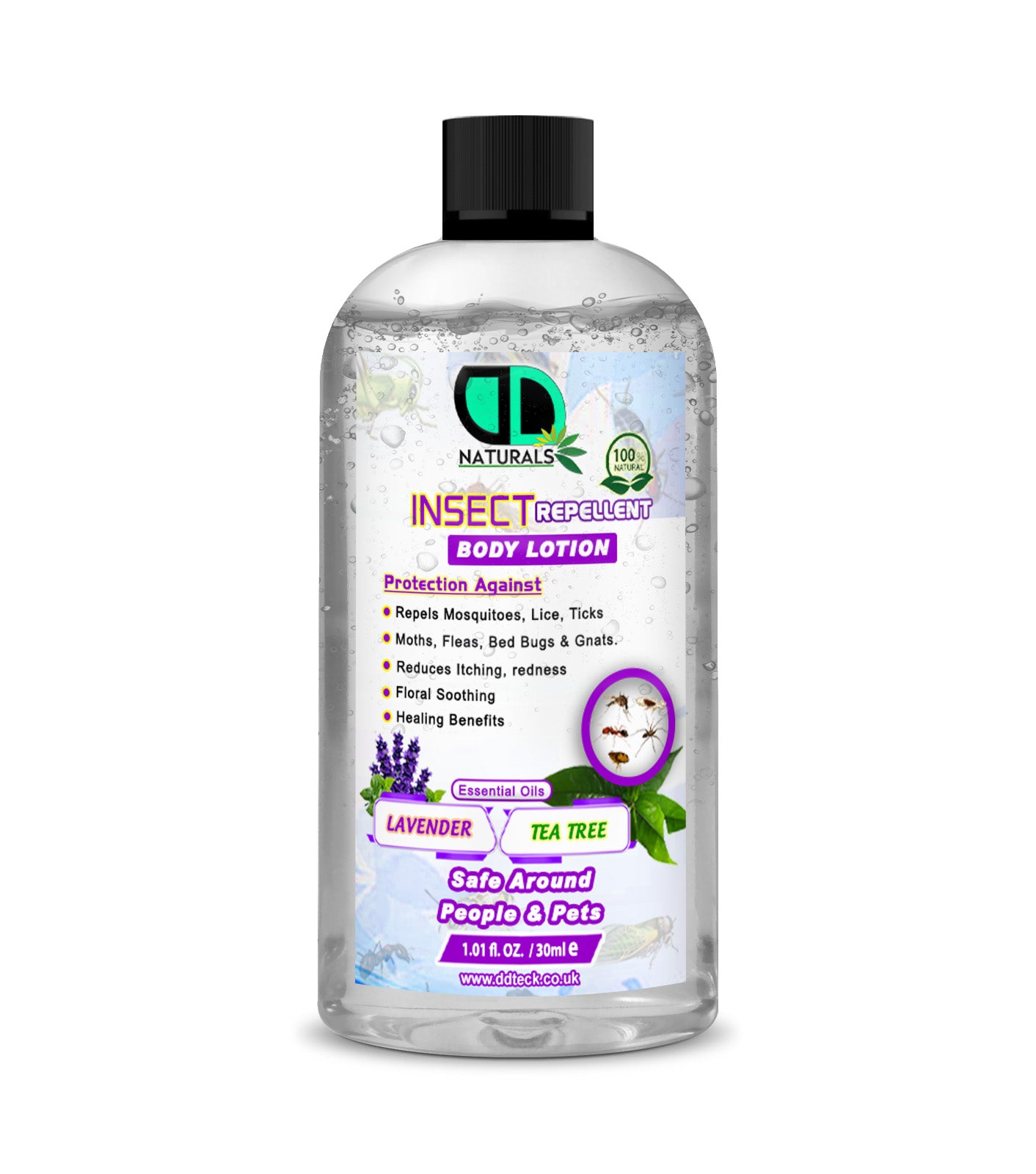 Natural Insect Repellent Body Lotion with Lavender & Tea Tree Oil – Mosquito & Bug Protection | Safe for People & Pets