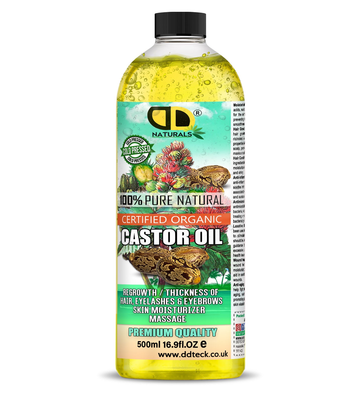 100% Pure Natural Castor Oil – Certified Organic Hair & Lash Growth Treatment