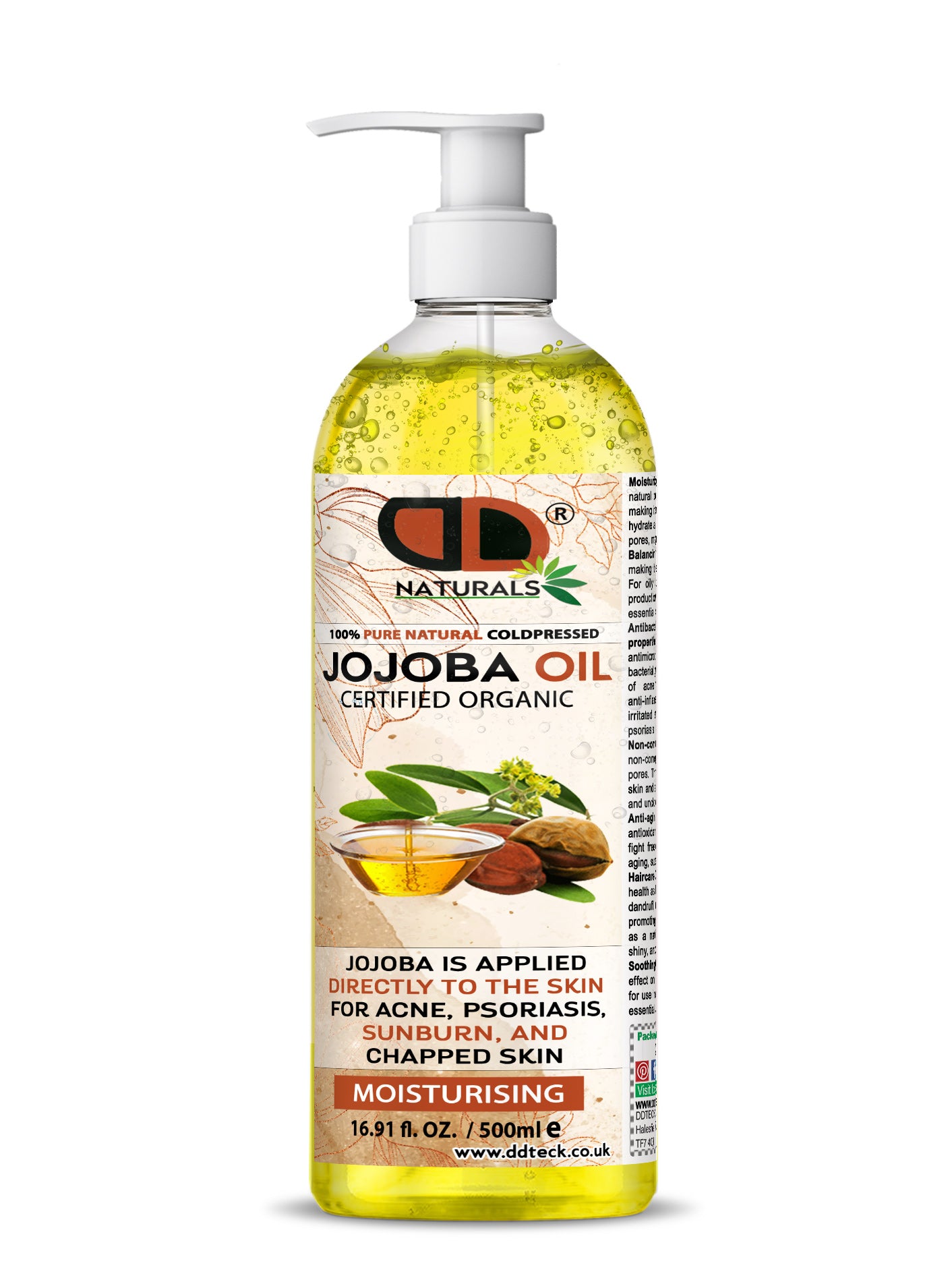 100% Pure Natural Cold pressed Jojoba Oil – Certified Organic Moisturizer