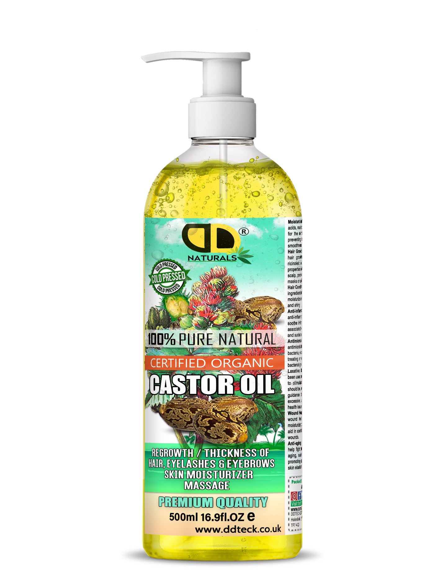 100% Pure Natural Castor Oil – Certified Organic Hair & Lash Growth Treatment