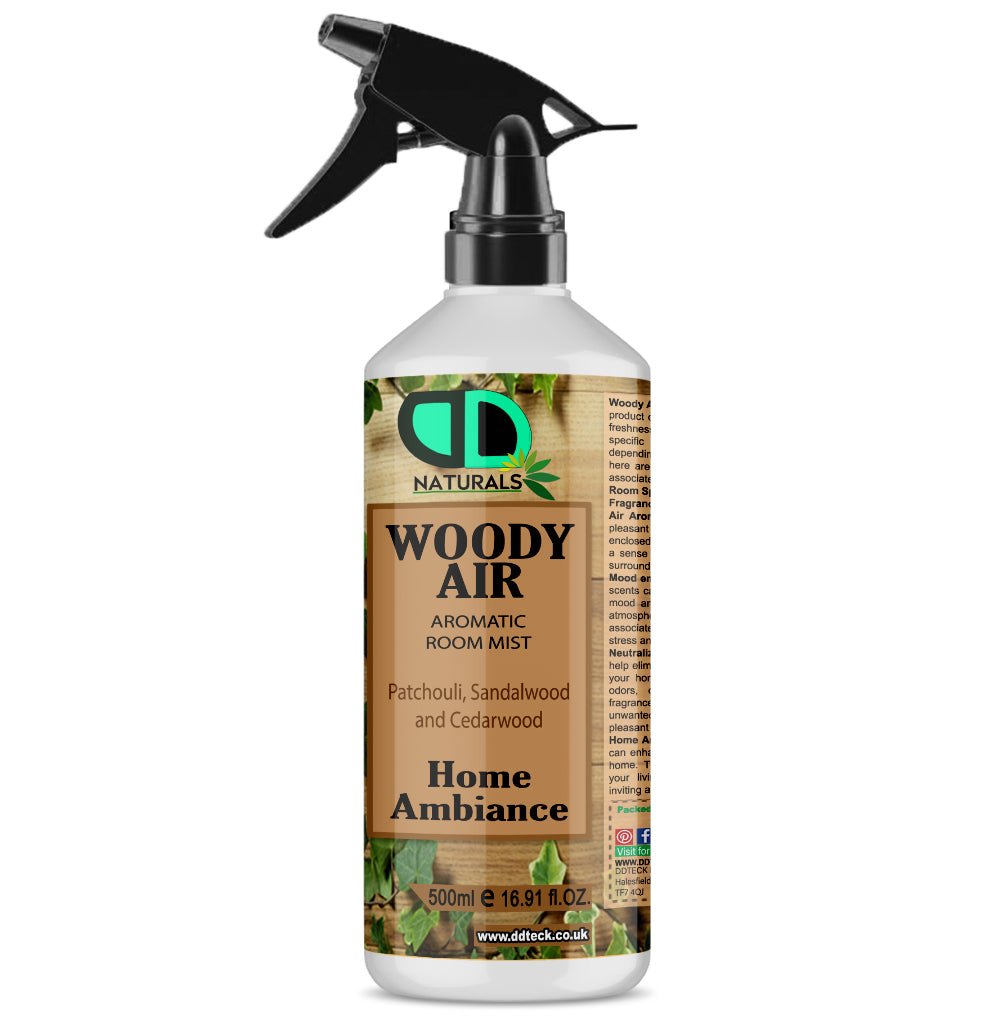 Woody Air Aromatic Room Mist - Home Ambiance with Patchouli, Sandalwood & Cedarwood