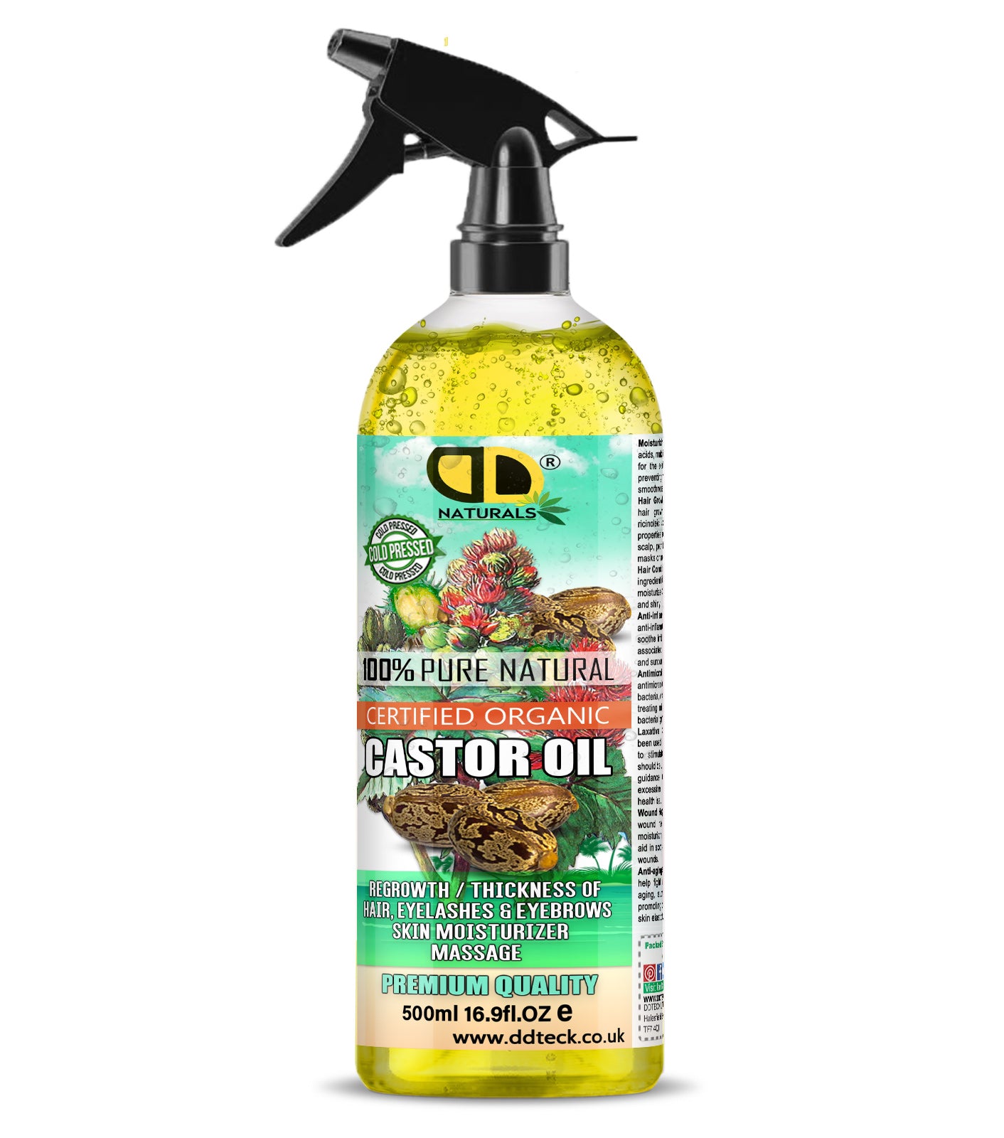 100% Pure Natural Castor Oil – Certified Organic Hair & Lash Growth Treatment