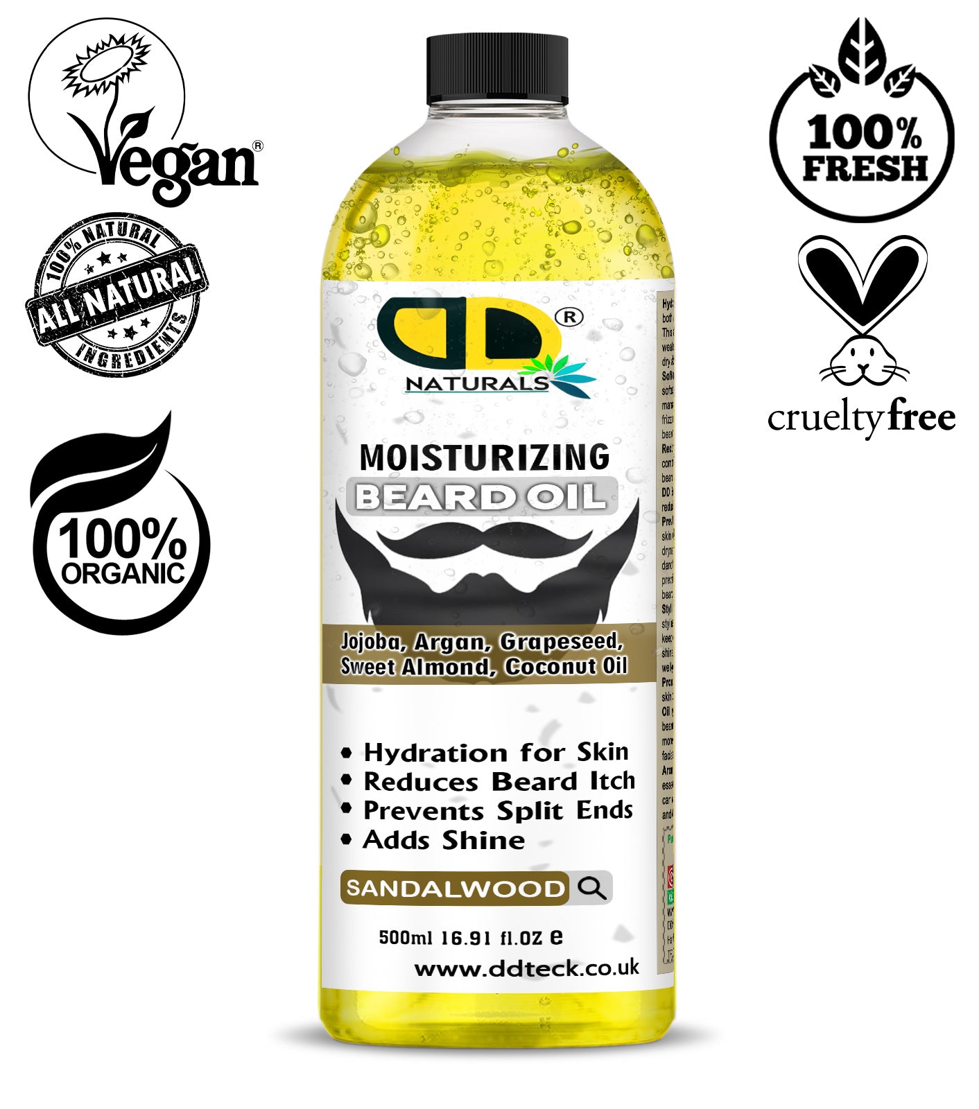 Moisturizing Beard Oil with Jojoba, Argan & Coconut Oil – Sandalwood Scent | Hydrating & Anti-Itch Beard Care