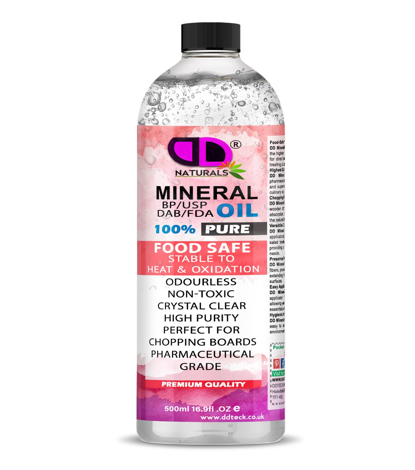 Mineral Oil BP/USP – Food Safe, Multi-Purpose Mineral Oil for Chopping Board, Wood, Leather, Skin, Hair & Household Care