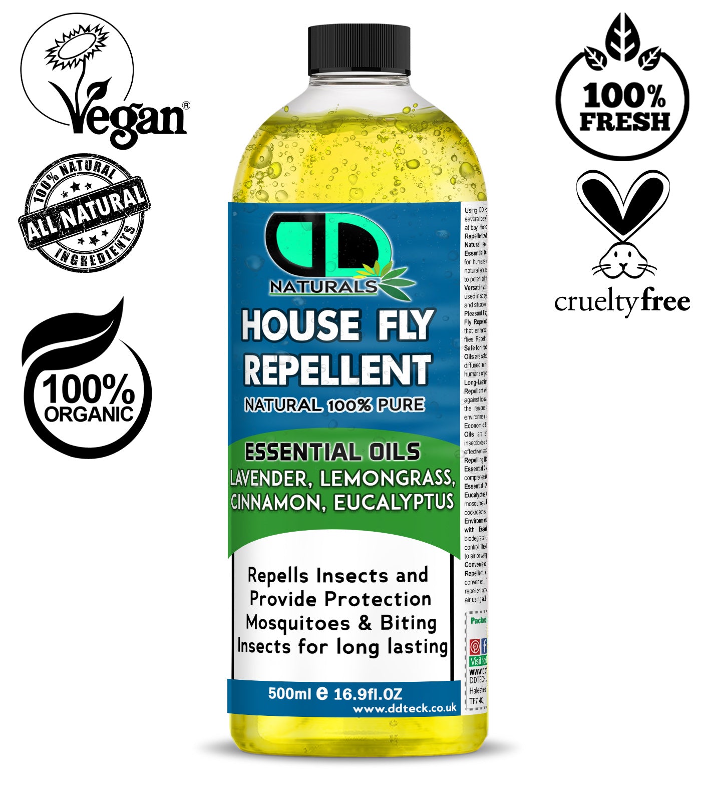 House Fly Repellent Oil – Natural Essential Oil Fly &Insect Protection with Lavender, Lemongrass, Eucalyptus &amp; Cinnamon