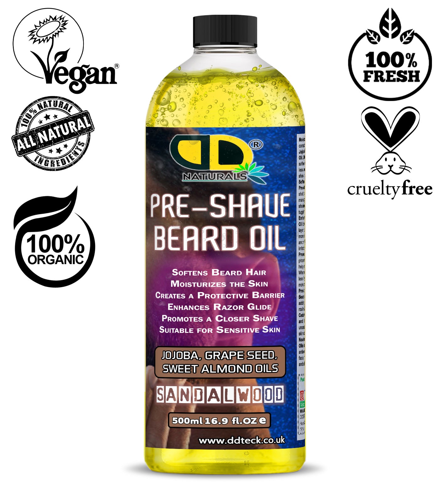 Pre-Shave Beard Oil with Jojoba, Grapeseed & Sweet Almond Oils – Sandalwood | Smooth & Protective Shave