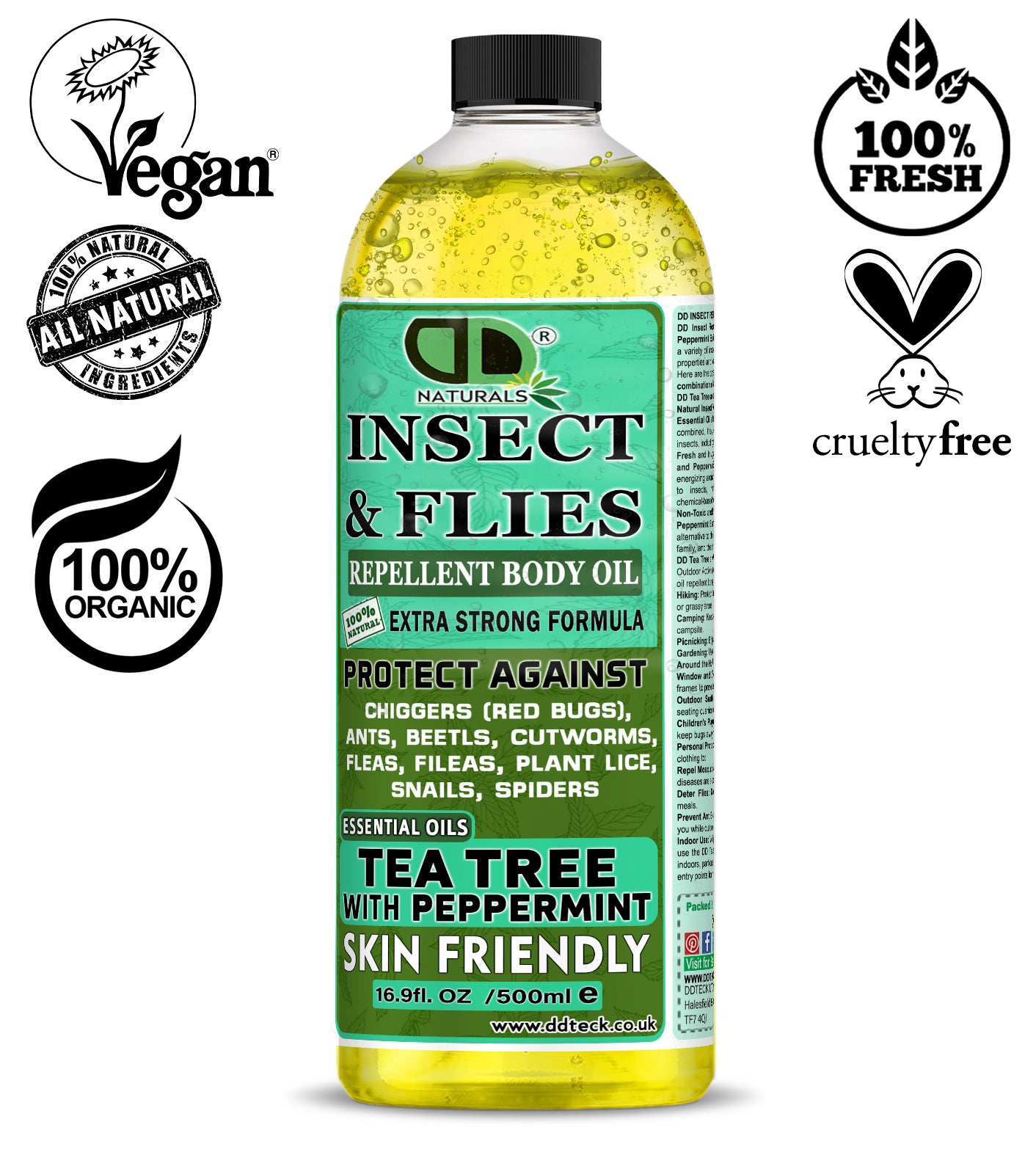 Natural Insect Repellent Spray with Tea Tree & Peppermint Essential Oils | Non-Toxic Mosquito, Fly, Tick & Flea Protection