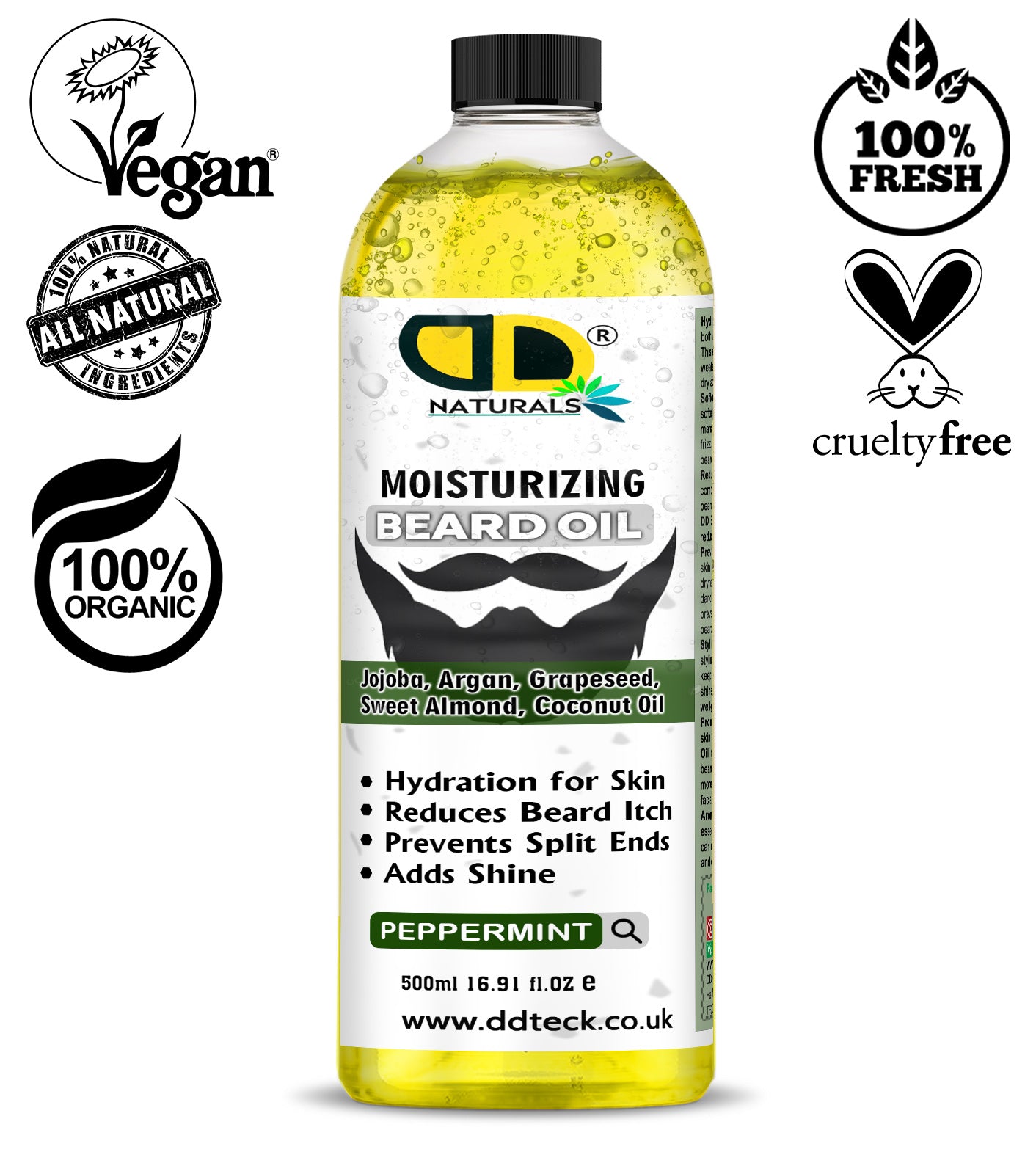 Moisturizing Peppermint Beard Oil - Premium Blend with Jojoba, Argan & Coconut Oil